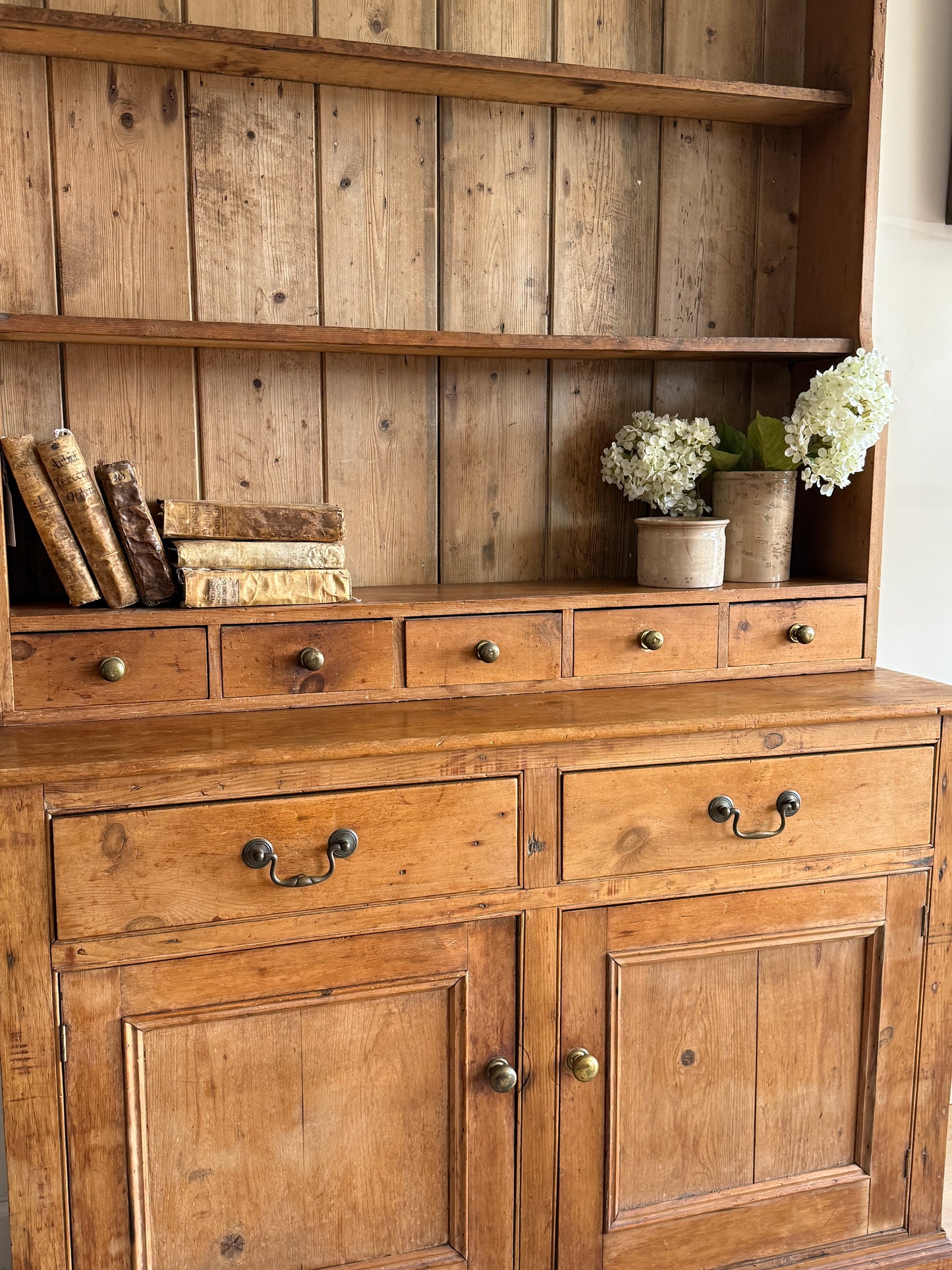 Antique English Pine Stepback Hutch