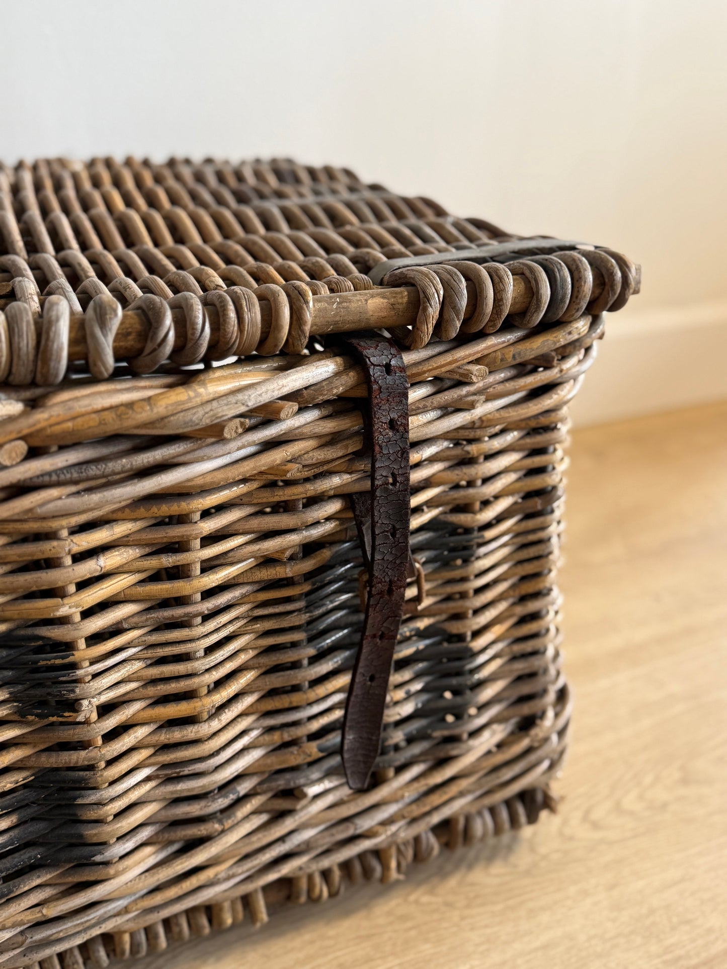 Antique English Wicker Trunk with iron Hardware