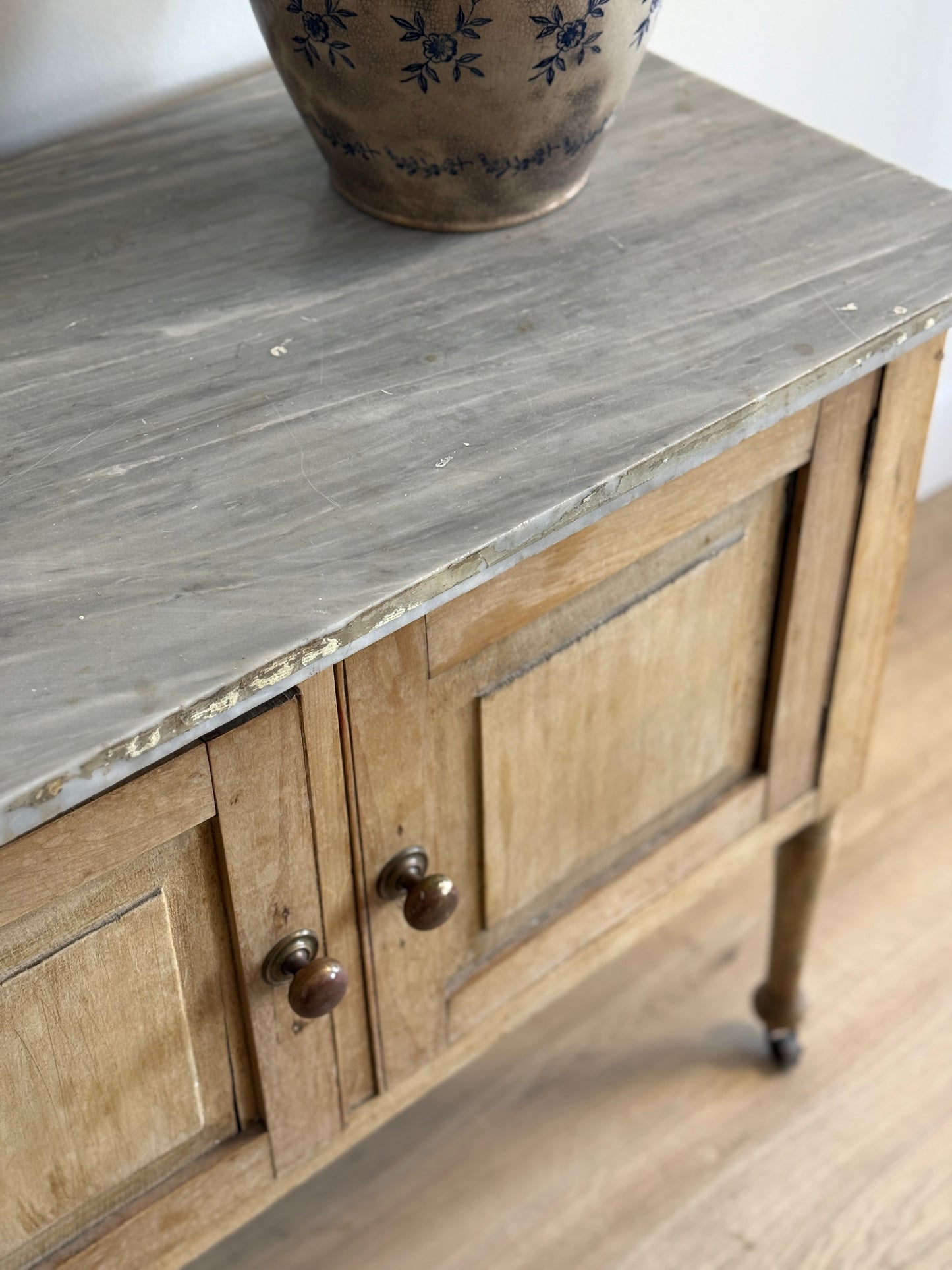 Antique English Pine & Marble Sideboard