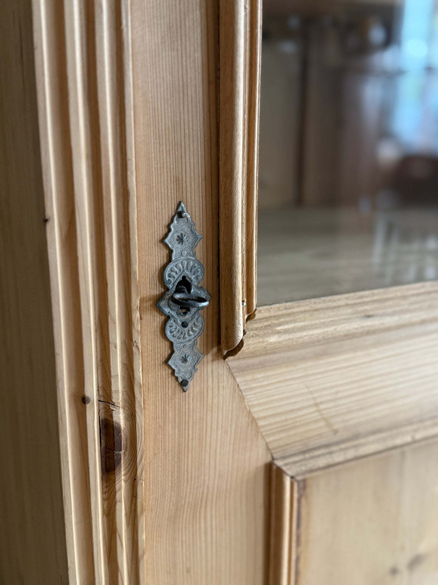 Antique English Glass & Pine Hutch