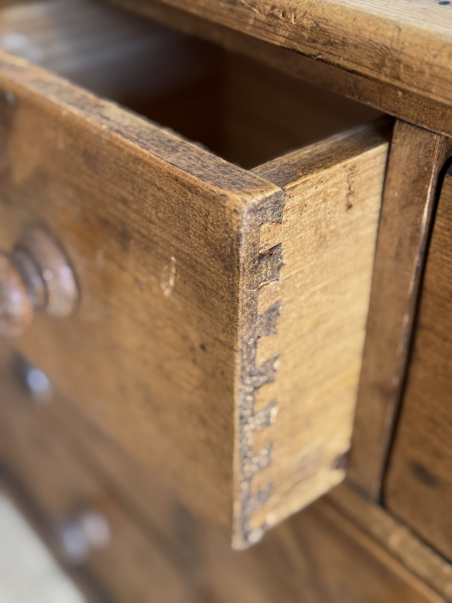Antique English Pine Bank of Drawers/Sideboard