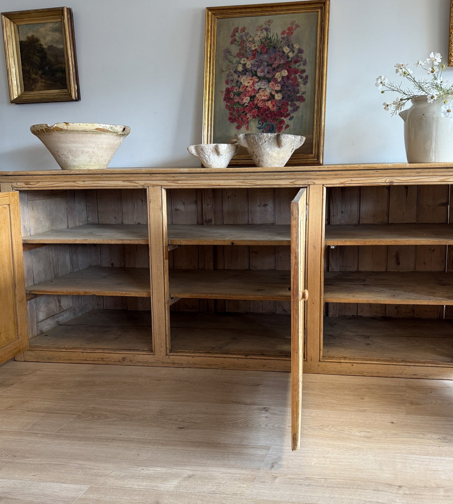 Monumental Antique English Pine Sideboard