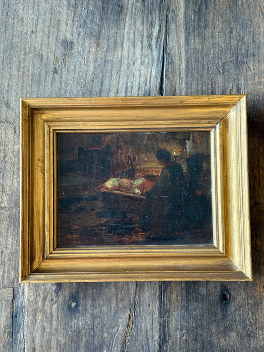 Original Antique Austrian Oil Painting, Mother & Child