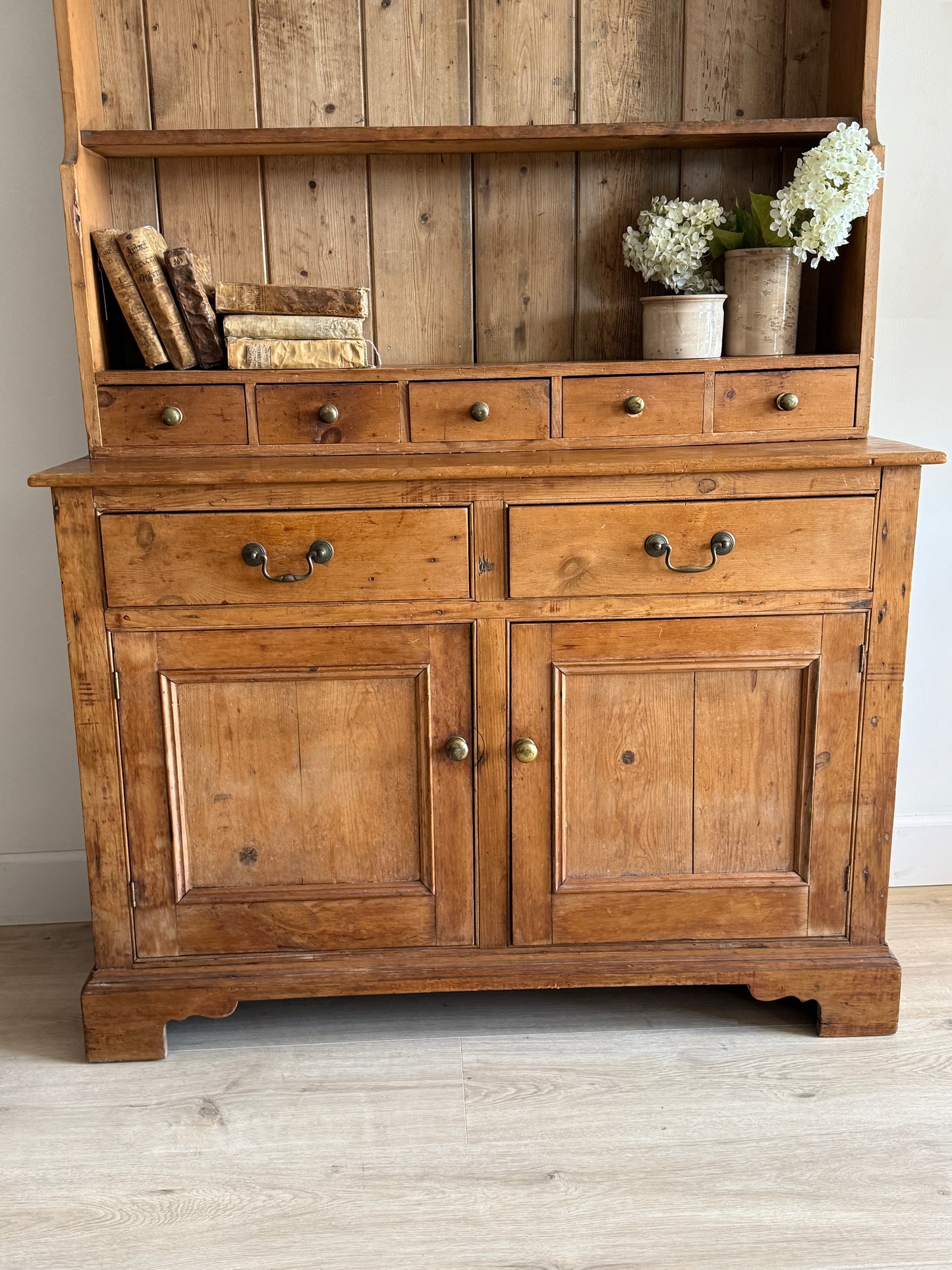 Antique English Pine Stepback Hutch