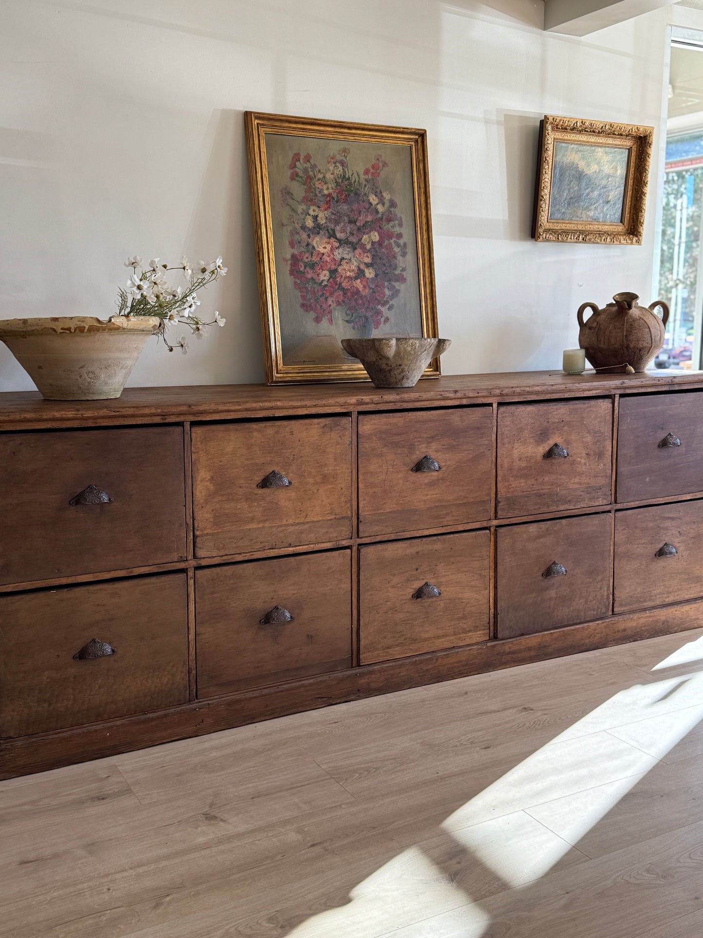 Monumental Antique English Bank of Drawers/Sideboard