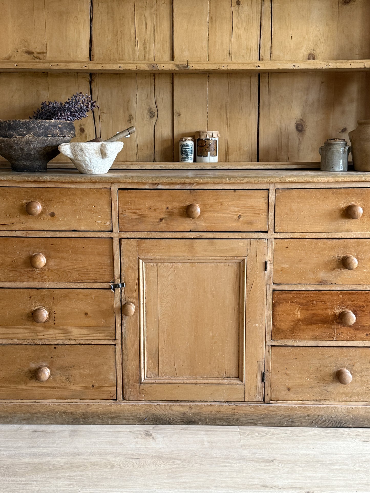 Large Antique English Pine Stepback Hutch