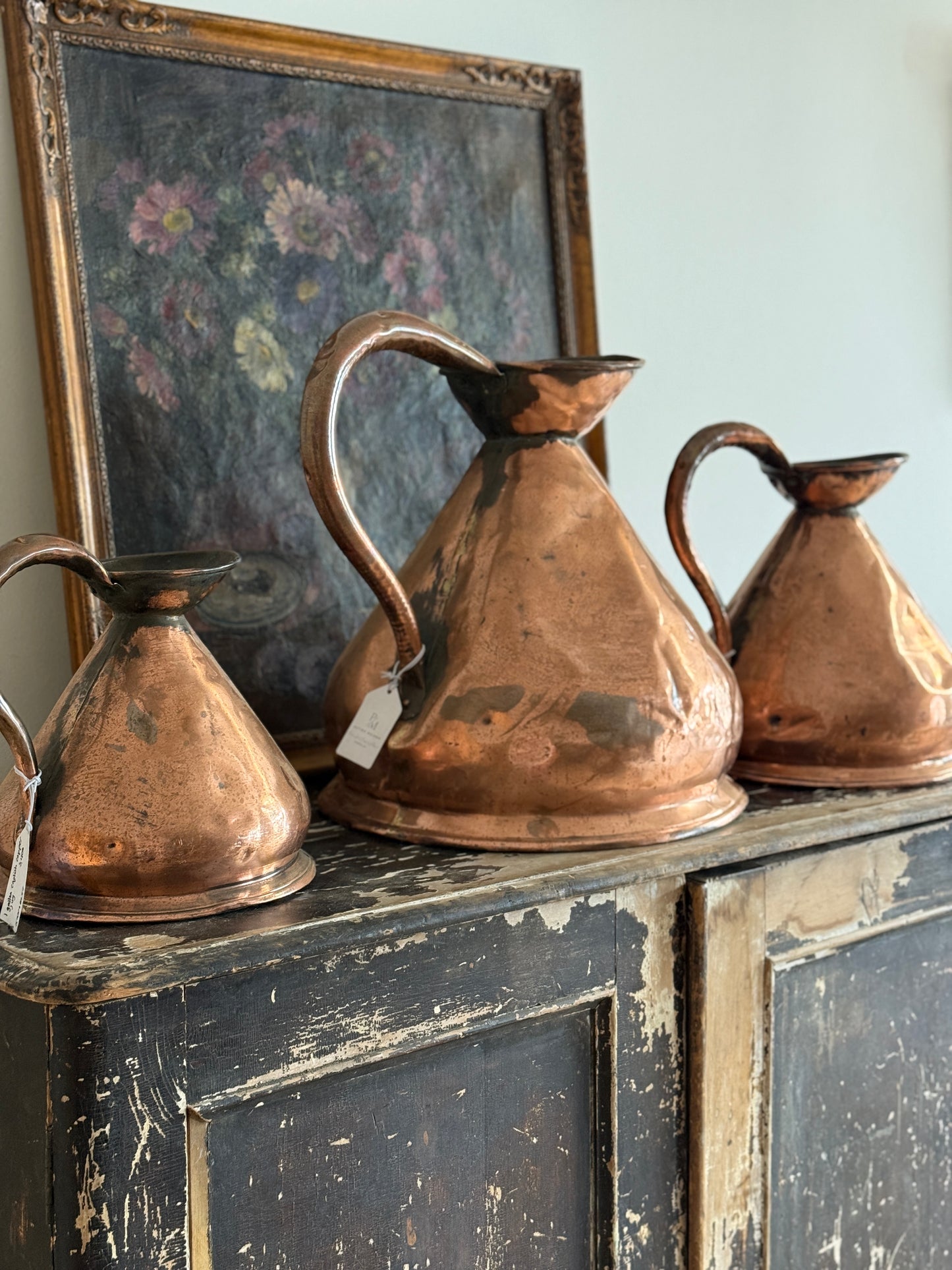 Large Antique English Copper Jugs
