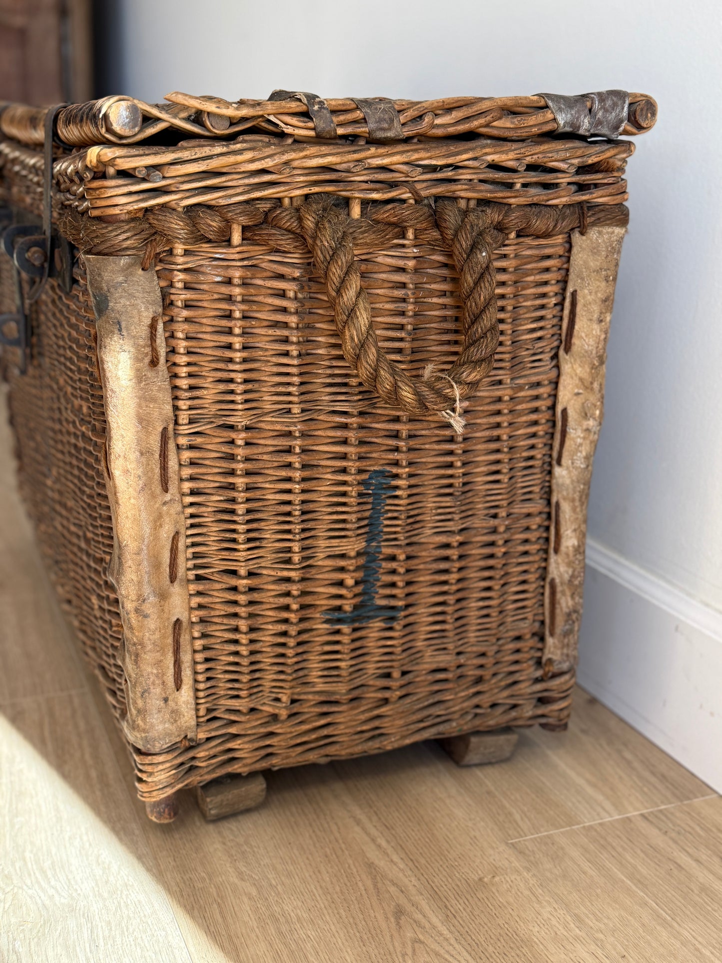Antique English Wicker Trunk with iron Hardware