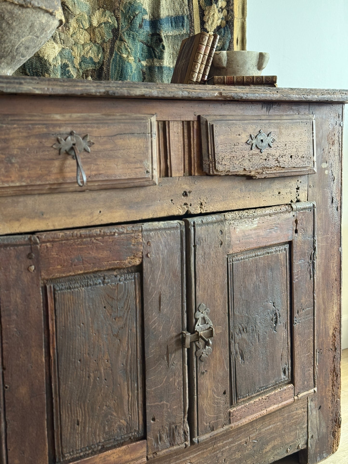 17th Century French Chestnut Sideboard with Leather Pulls