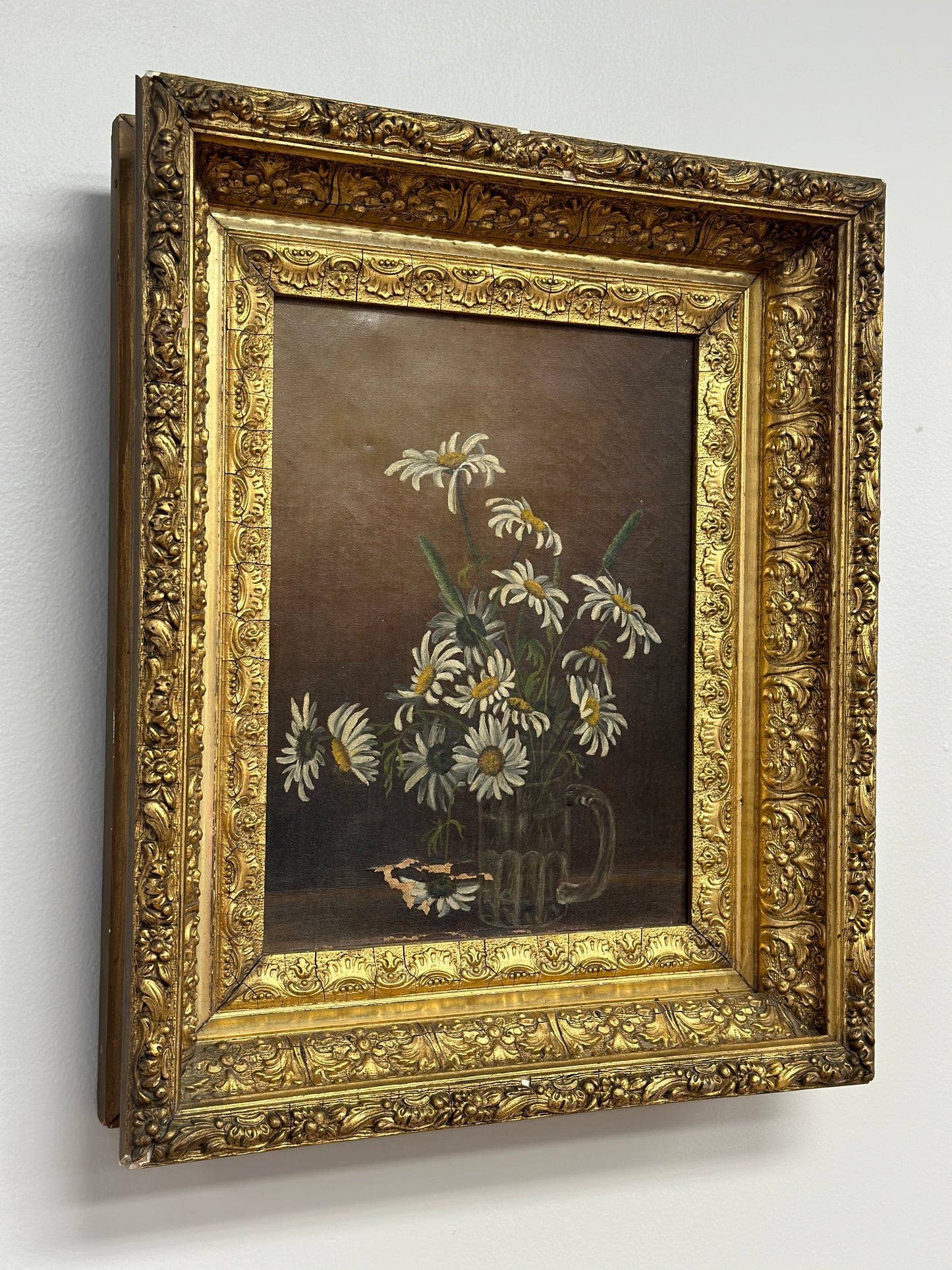 Original Antique Oil Painting, Moody Florals