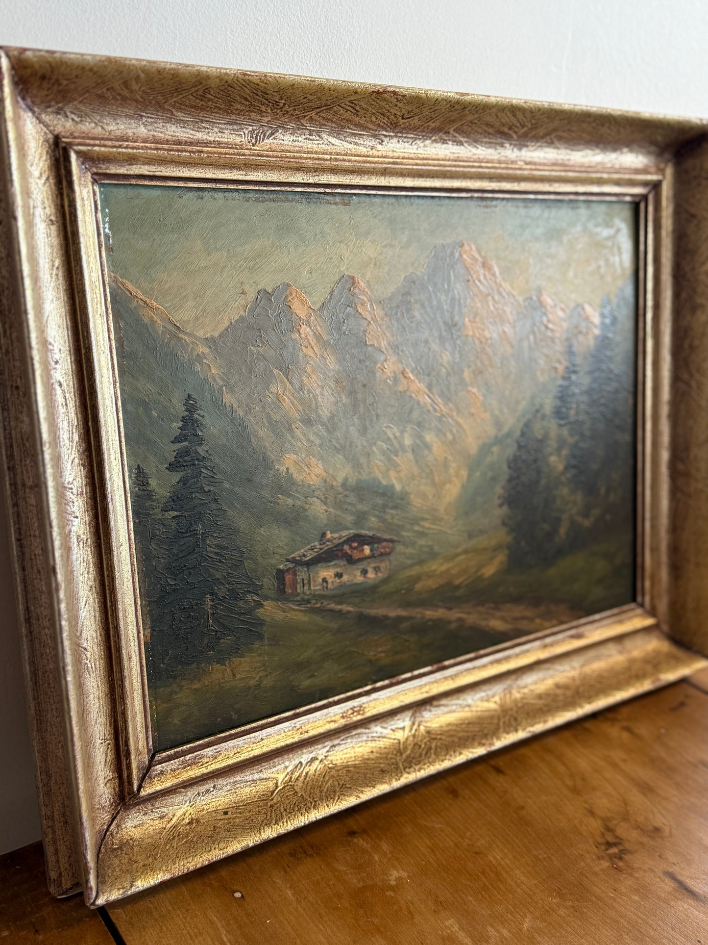 Original Antique German Oil Painting, Alps by Dihlman
