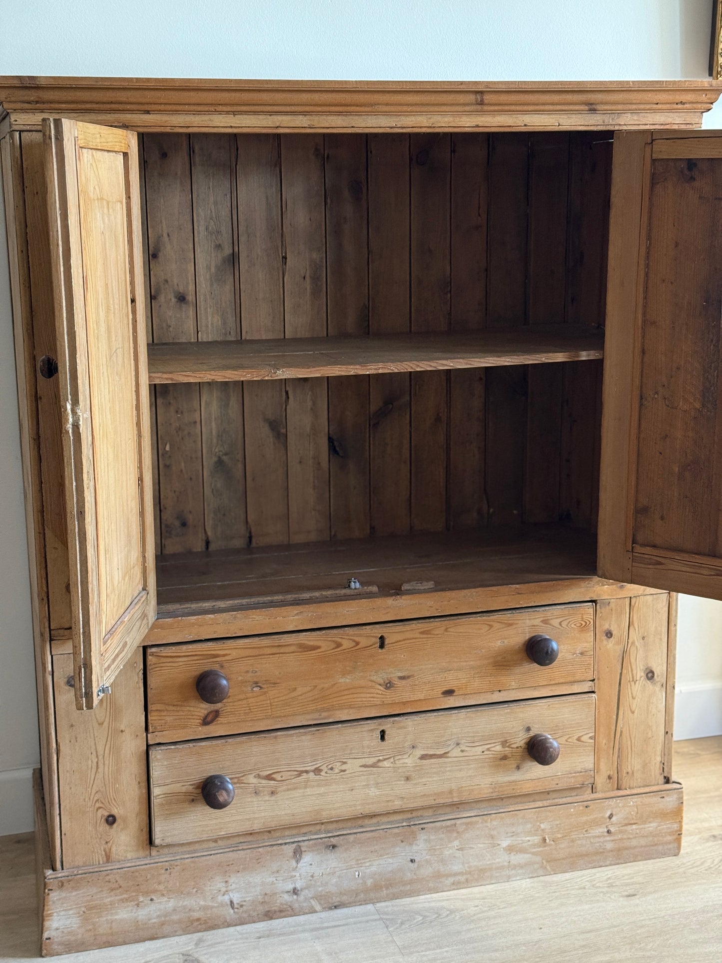 Petite Antique English Pine Linen Press