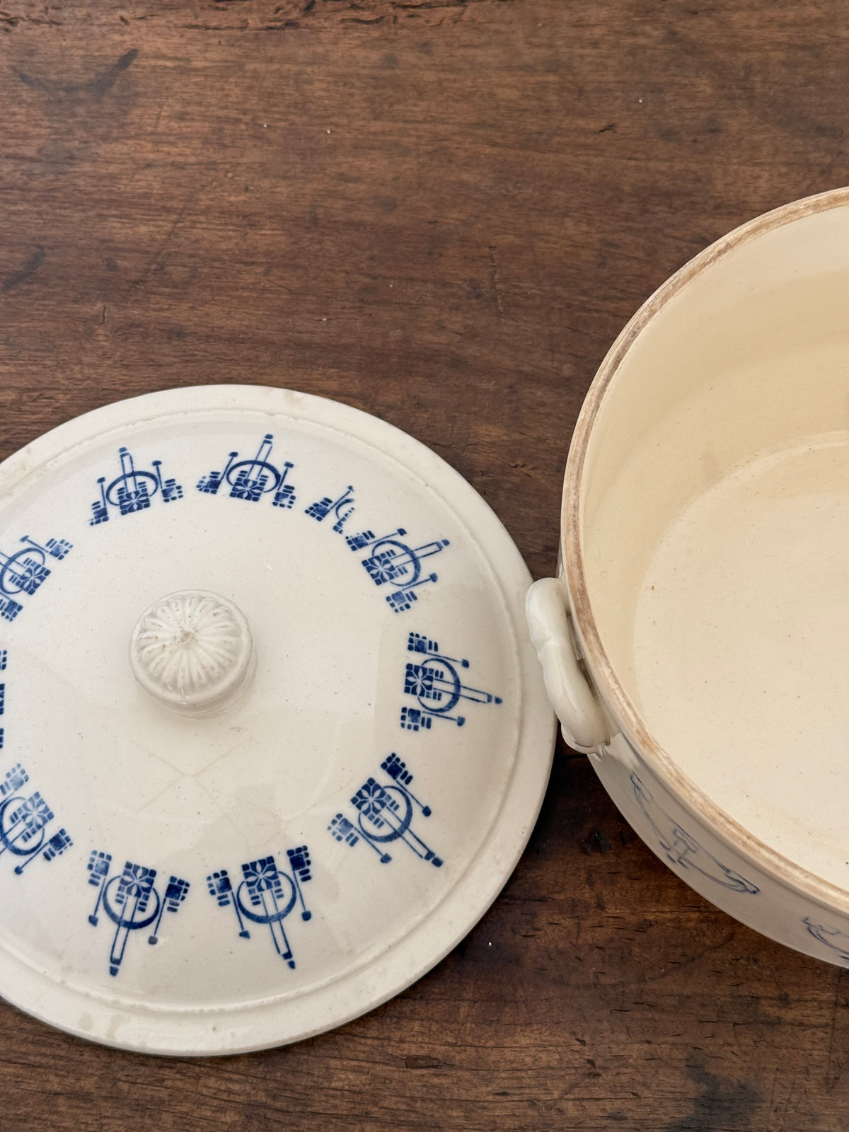 Antique French Saint Uze Kitchenware, Large Lidded Pot