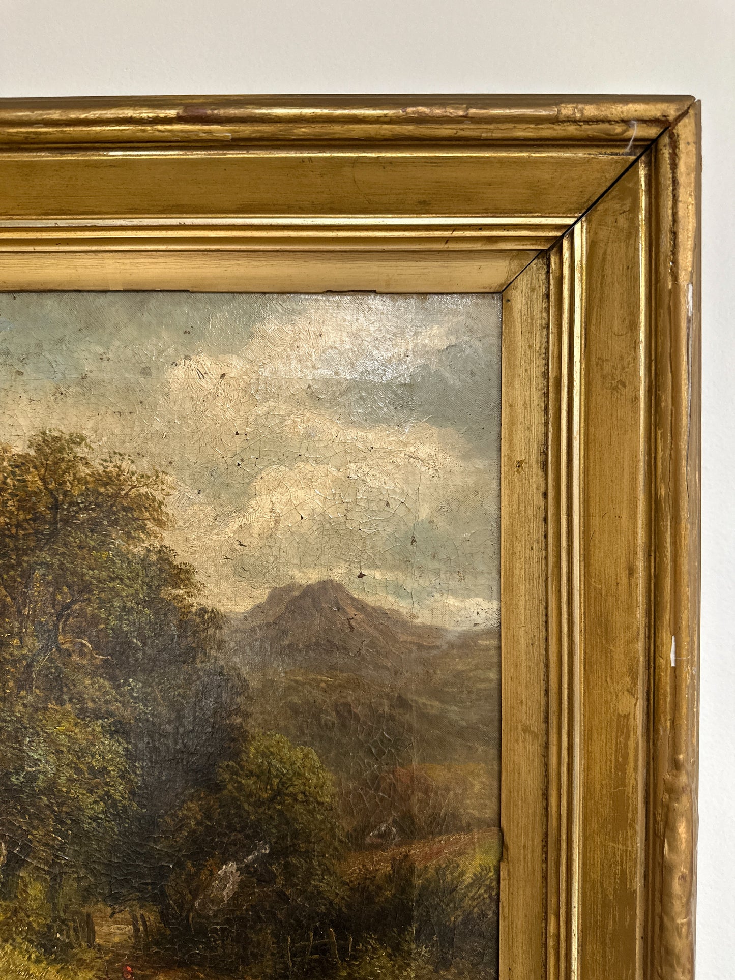 Original Antique English Oil Painting, W. ELLIS Sheep on Country Road