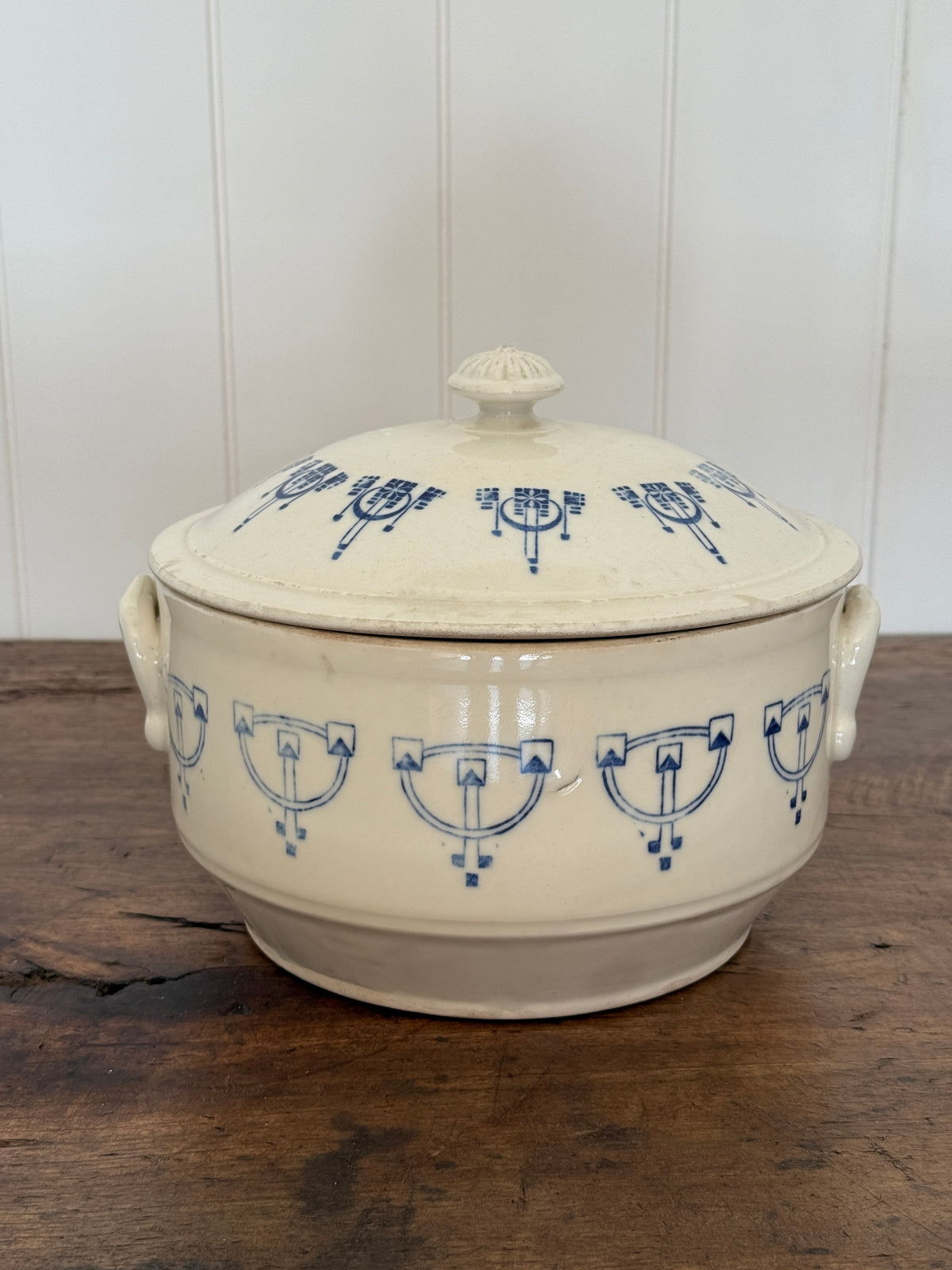 Antique French Saint Uze Kitchenware, Large Lidded Pot