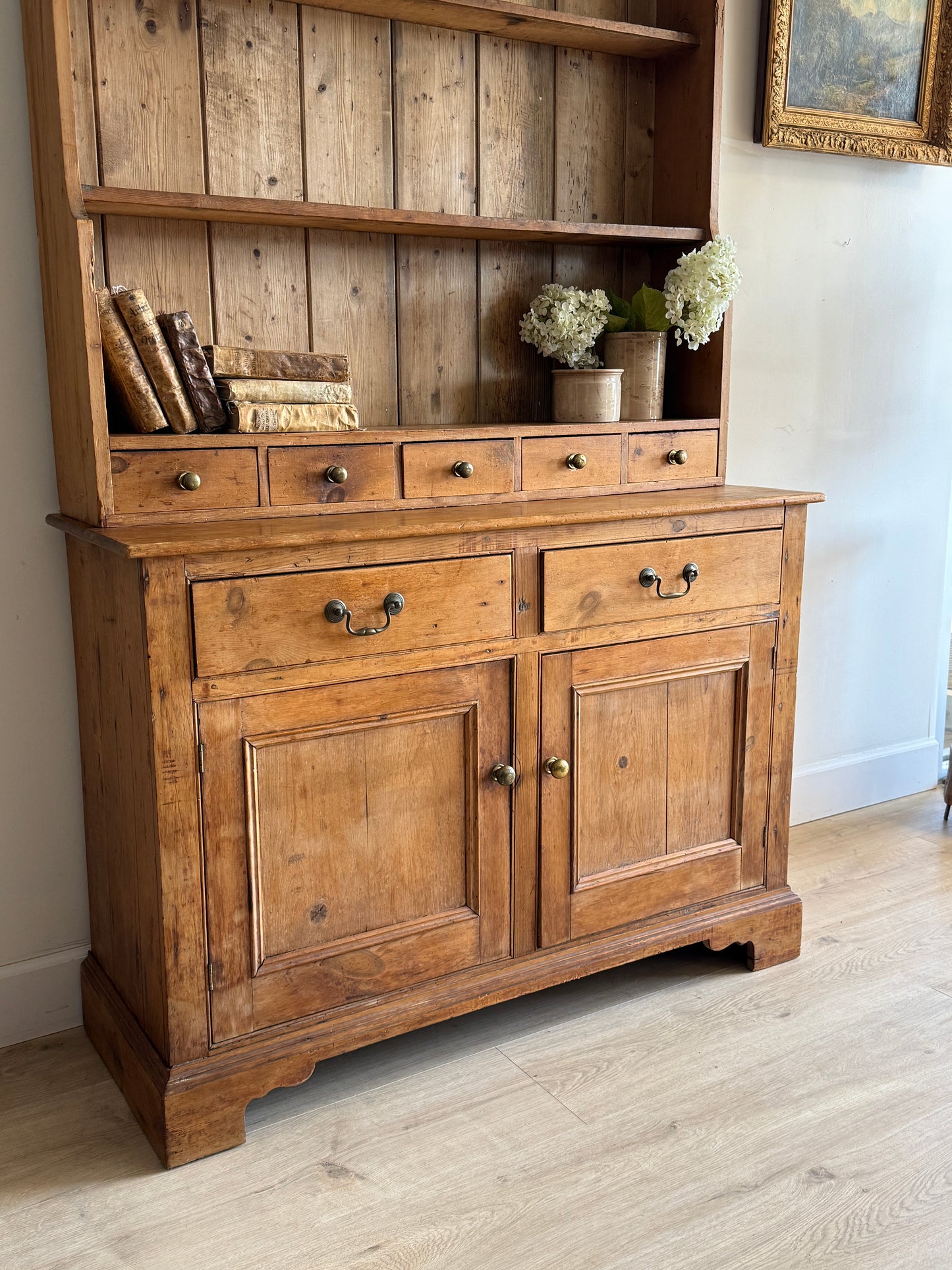 Antique English Pine Stepback Hutch