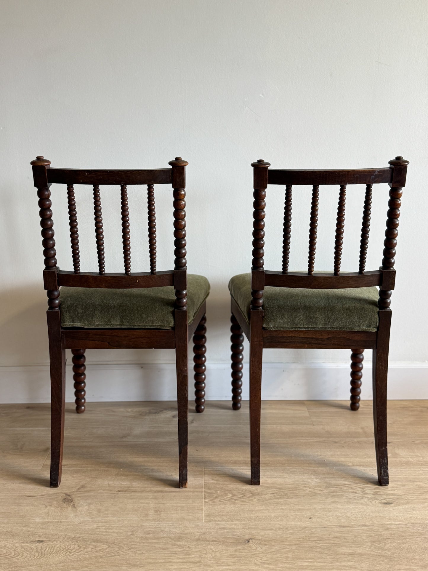 Pair of Antique English Oak Bobbin Chairs (circa 1880)