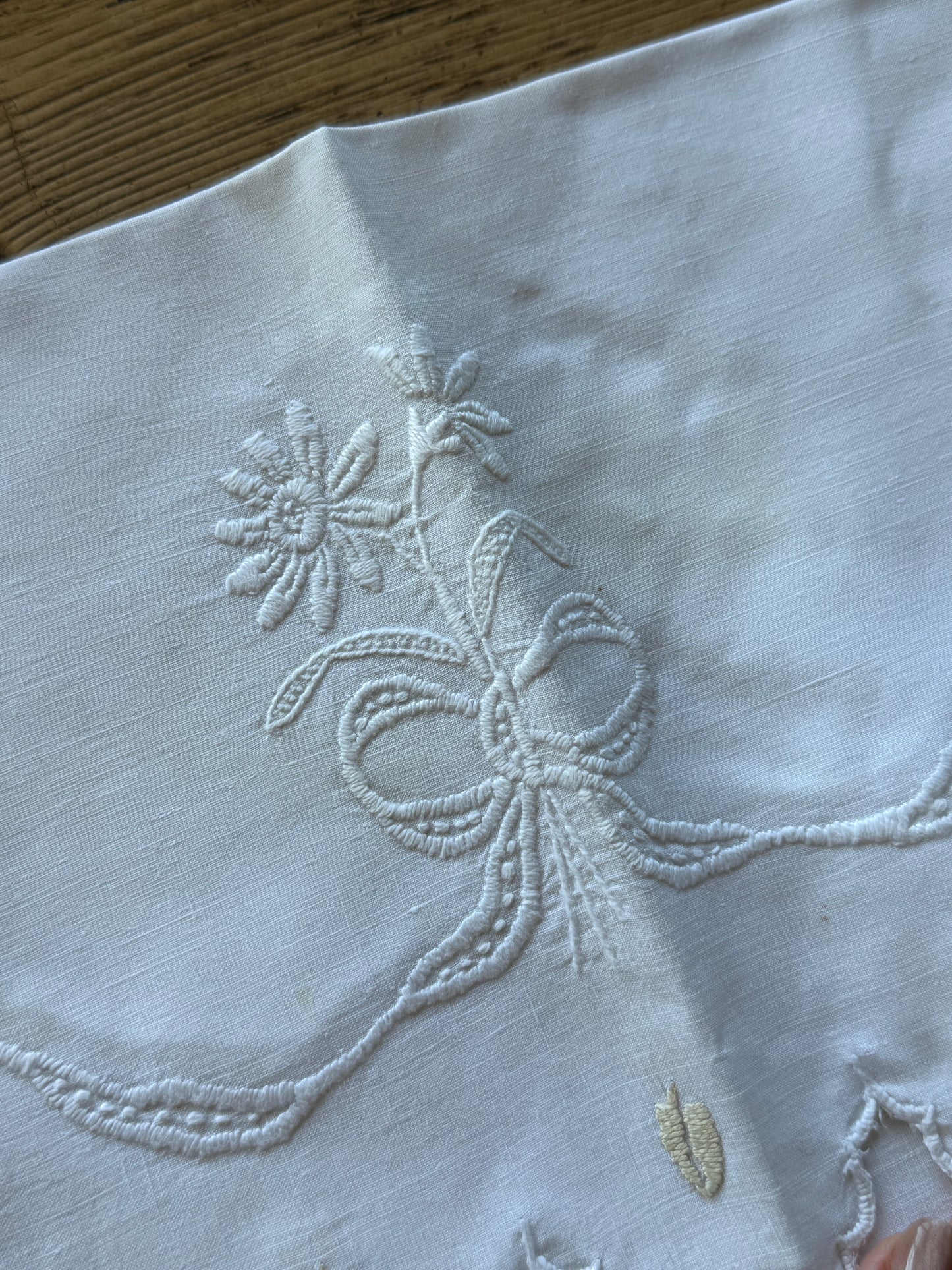 Antique Hand Embroidered Irish Scalloped Tablecloth