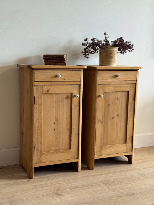 Set of Two Antique English Pine Nightstands