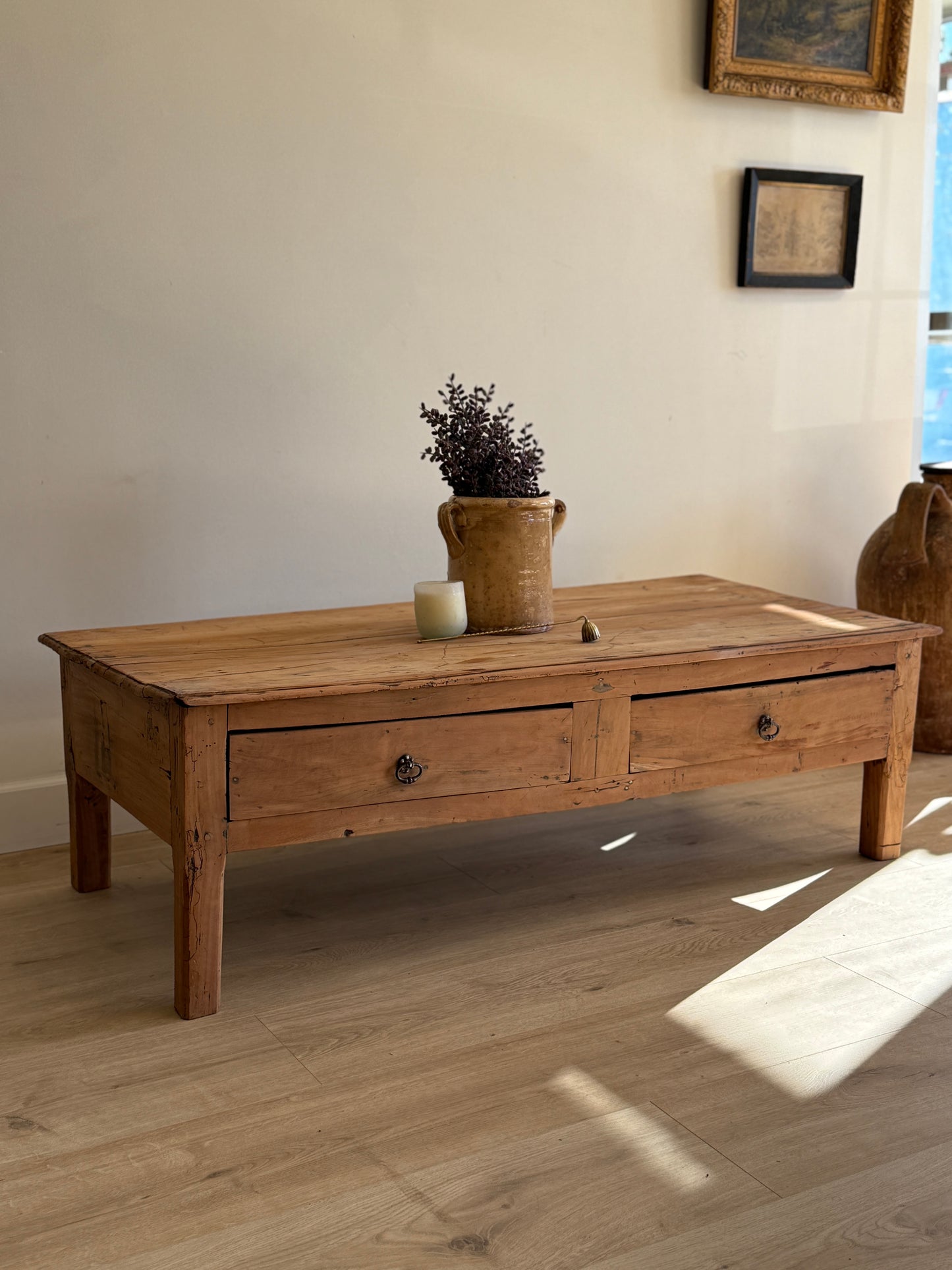 Antique French Coffee Table with Two Drawers