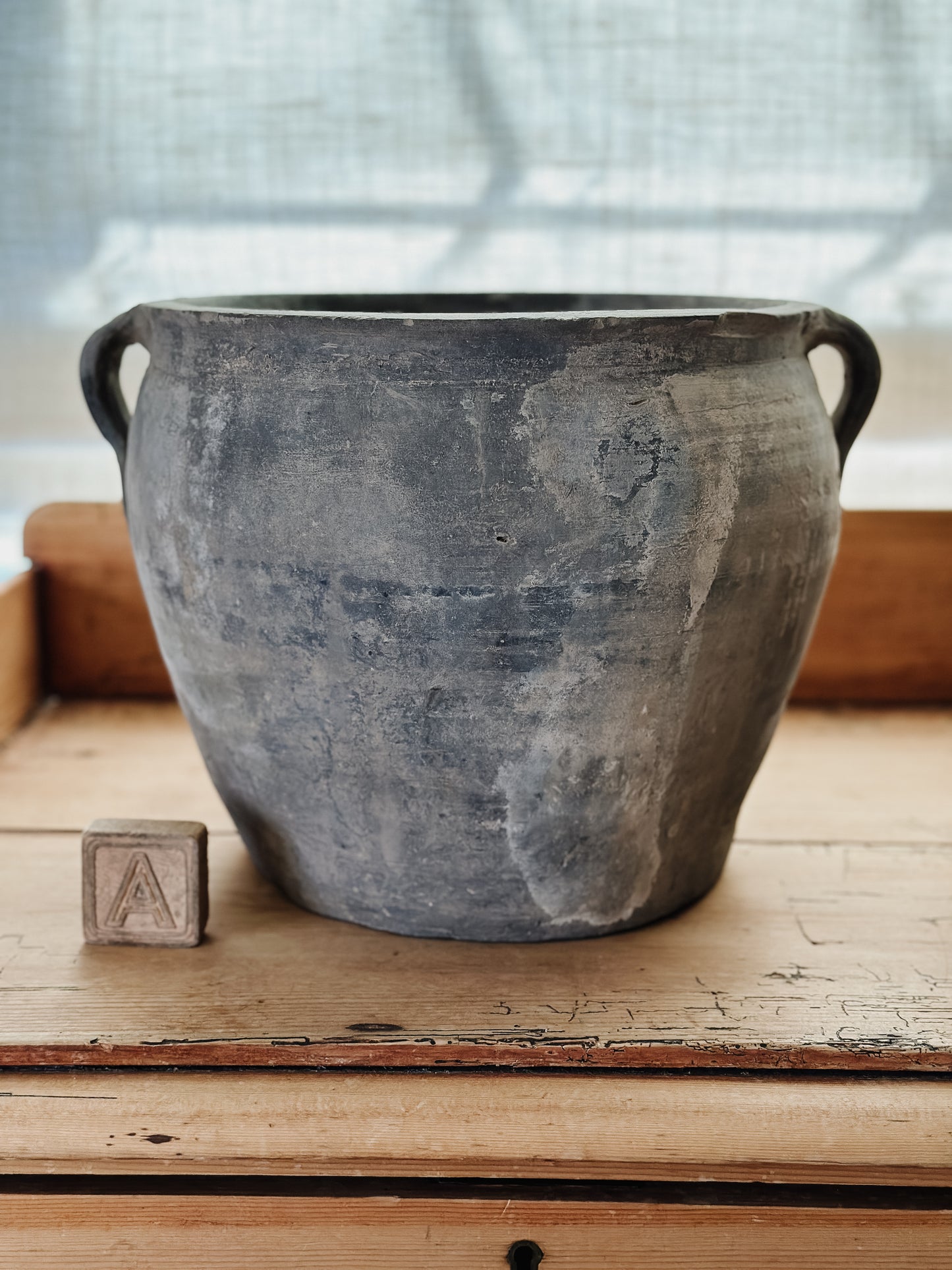 Large Vintage Grey Pots with Handles