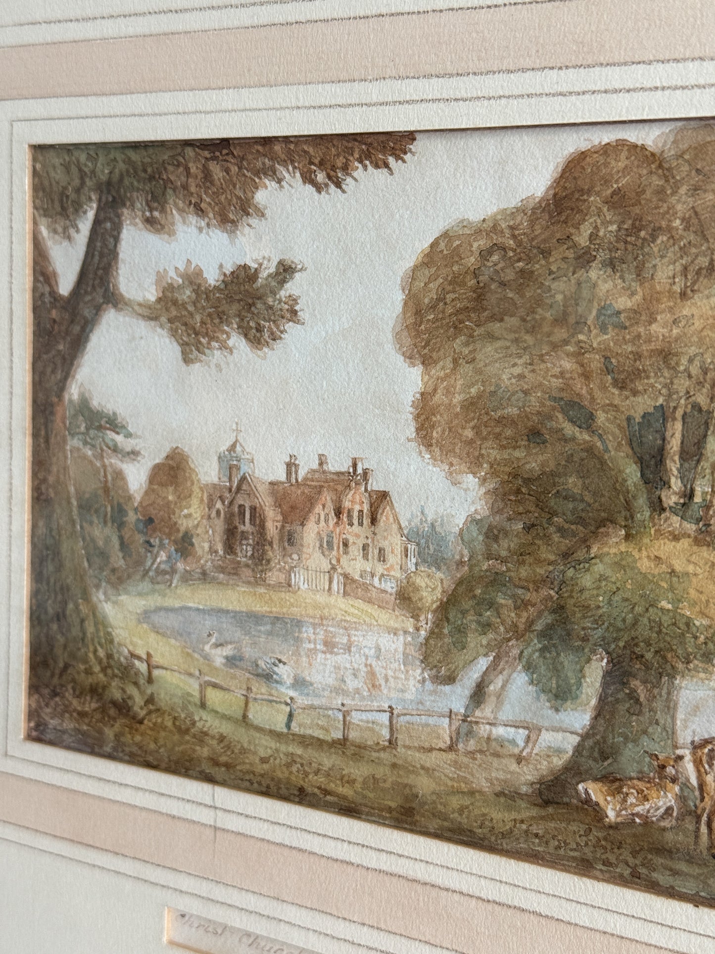 Antique English Watercolor Painting, Christchurch Park in Ipswich