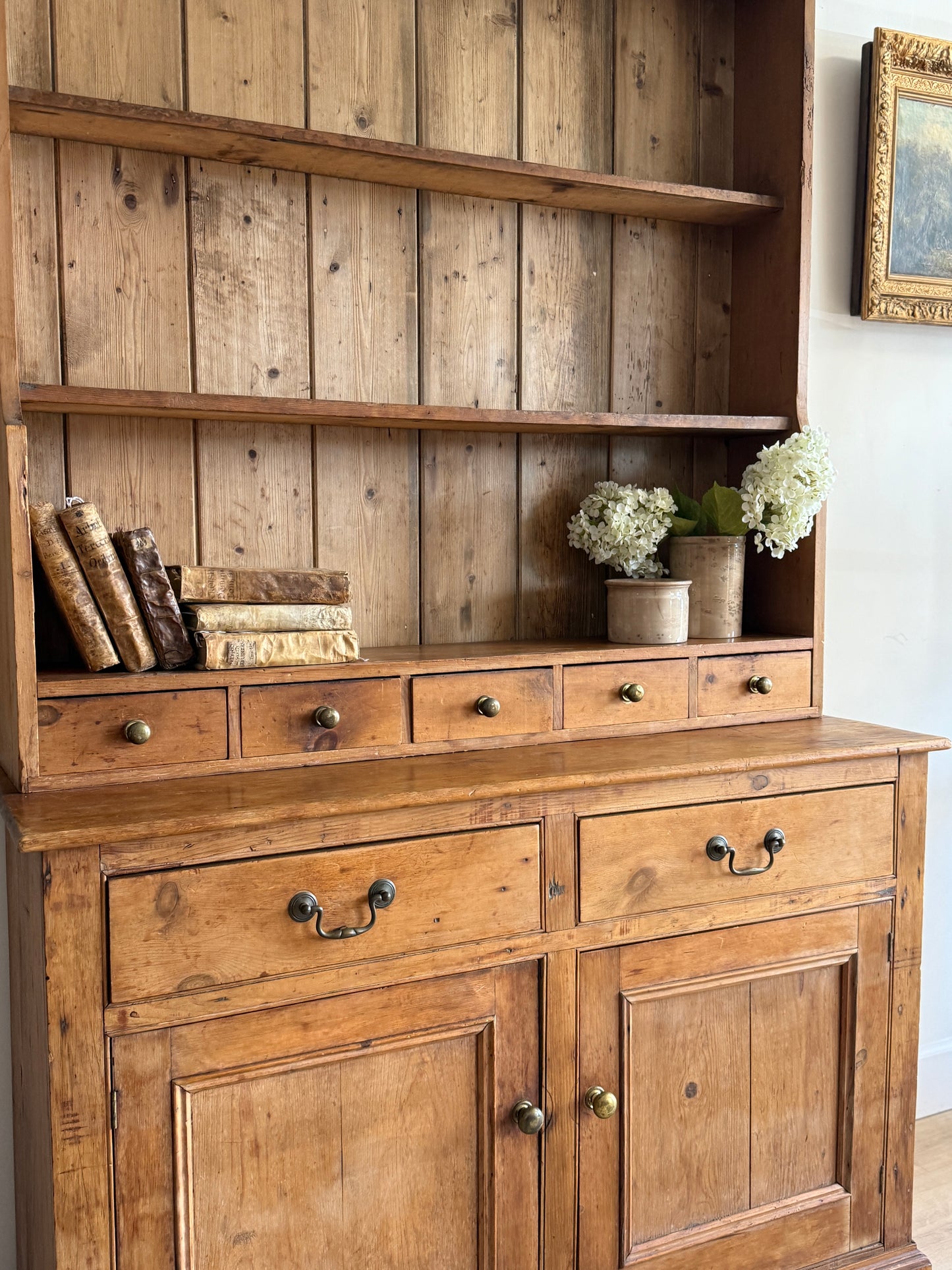 Antique English Pine Stepback Hutch