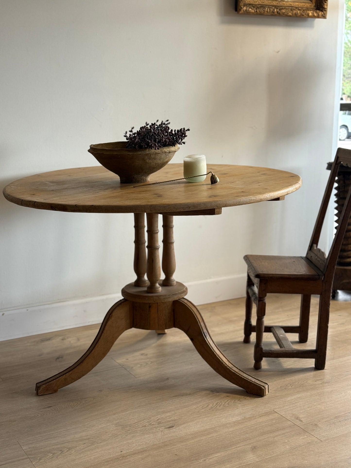 Antique English Pine Round Dining Table