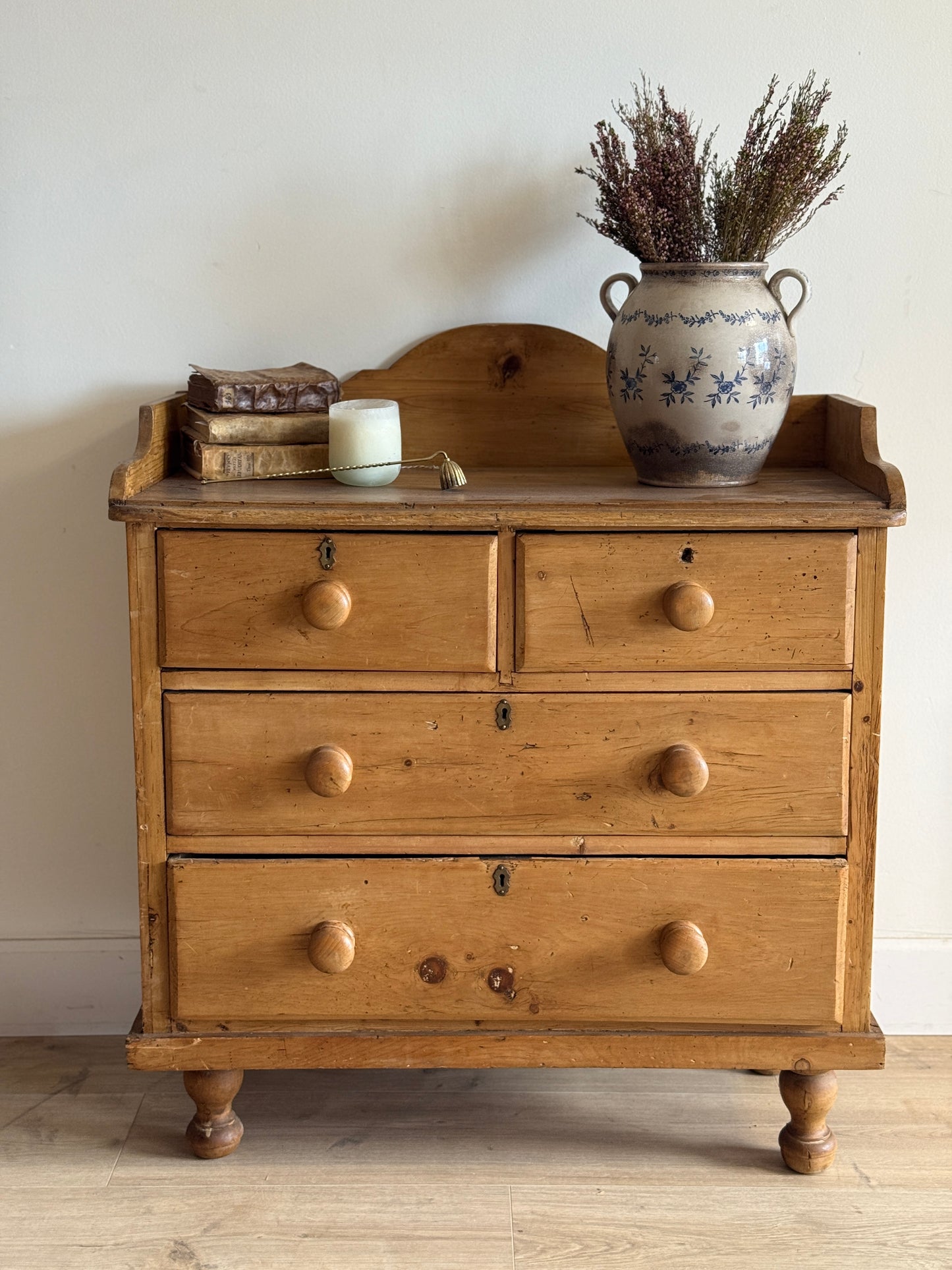 Antique Engish Pine Dresser with Gallery Back