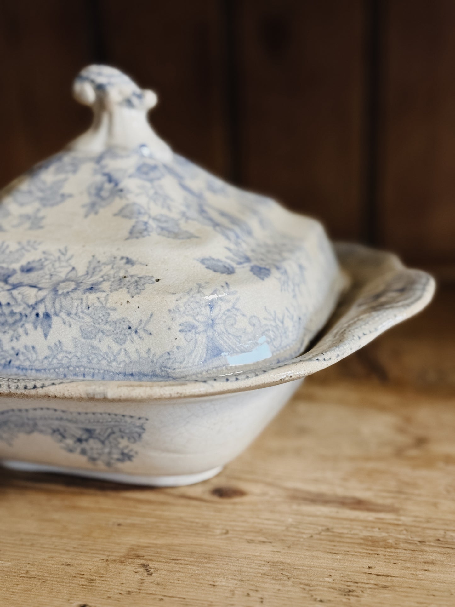 Antique English Asiatic Peasant Lidded Dish