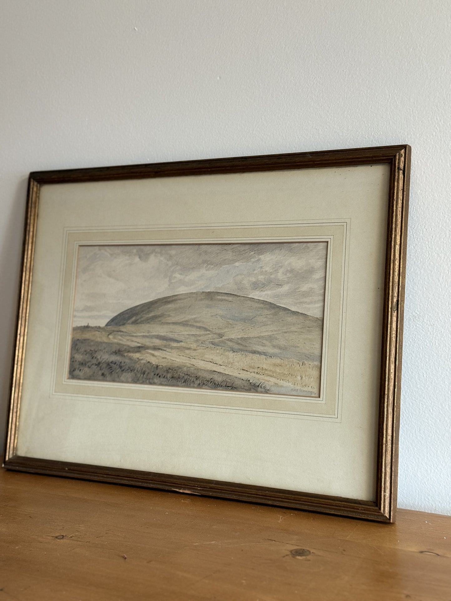 Antique English Watercolor Painting, Country Hill
