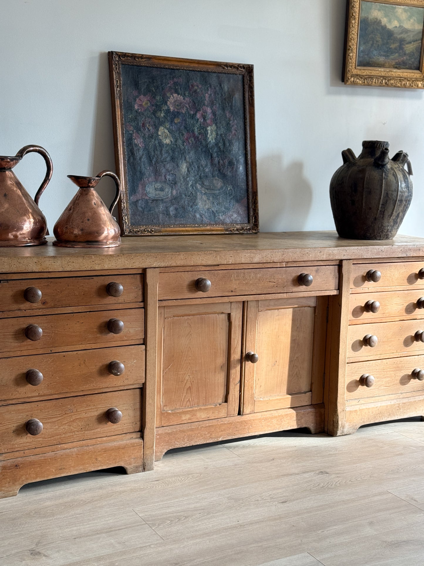 Monumental Antique English Pine Sideboard
