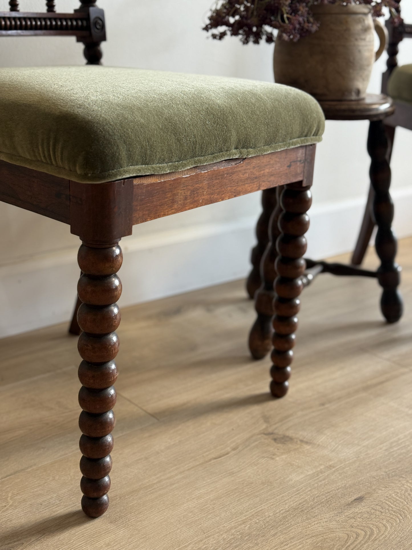 Pair of Antique English Oak Bobbin Chairs (circa 1880)