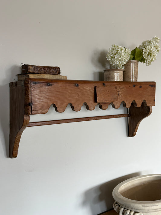 Antique English Wall Shelf with Drawer