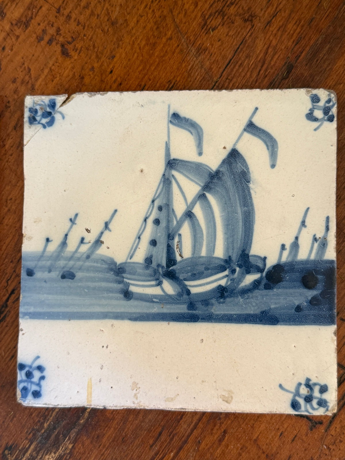 18th Century Dutch Delft Tile, Ship