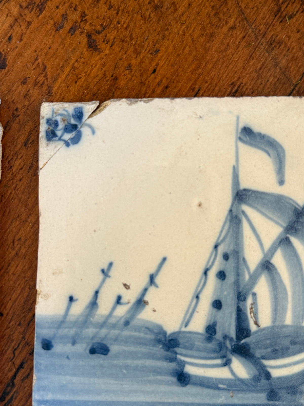 18th Century Dutch Delft Tile, Ship