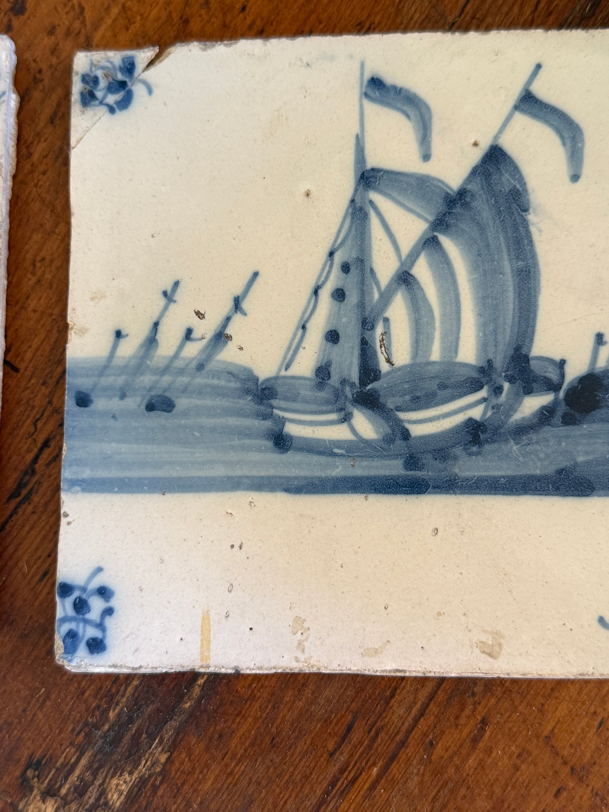 18th Century Dutch Delft Tile, Ship