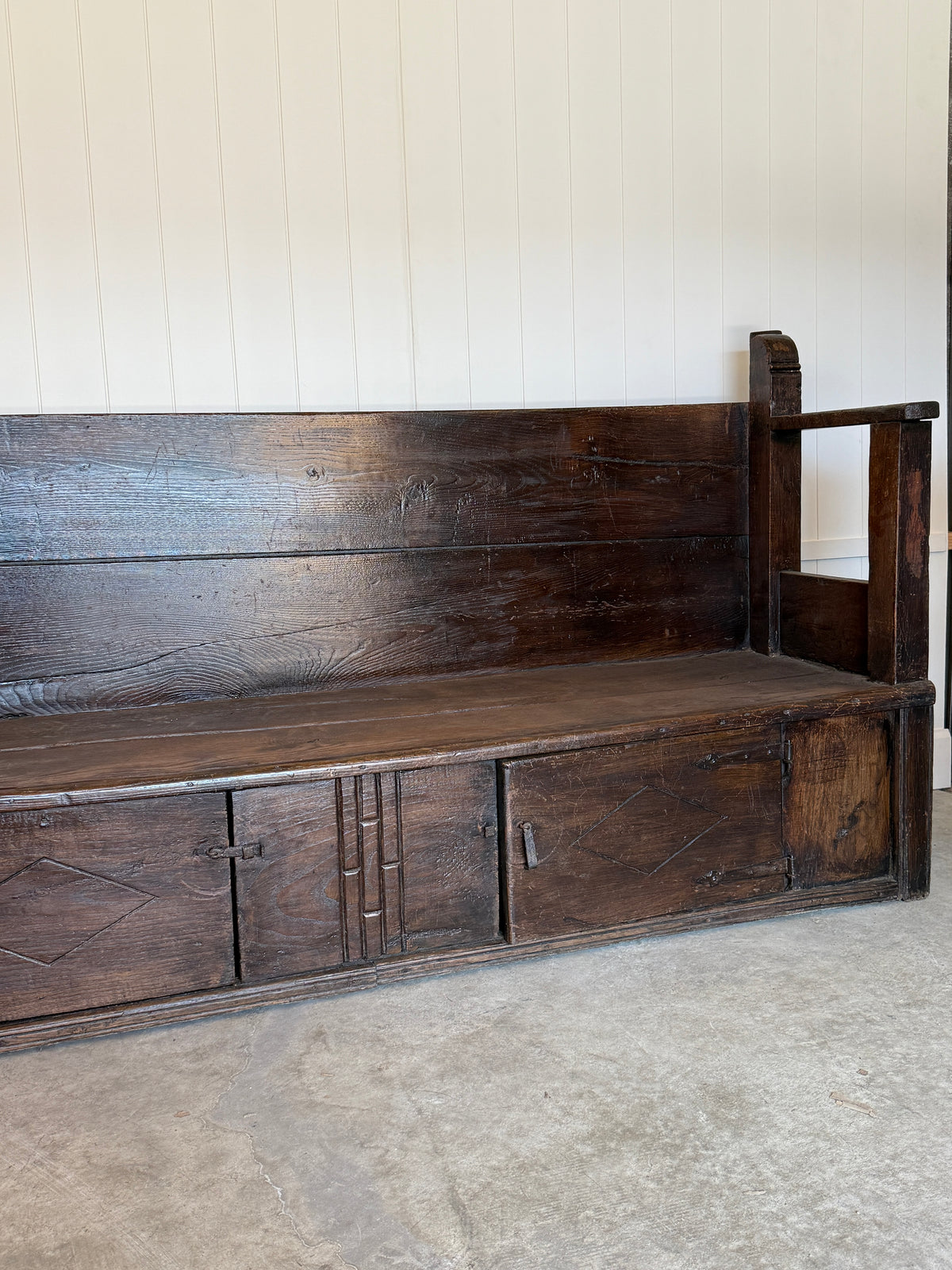 18th Century Spanish Settle Bench with Storage