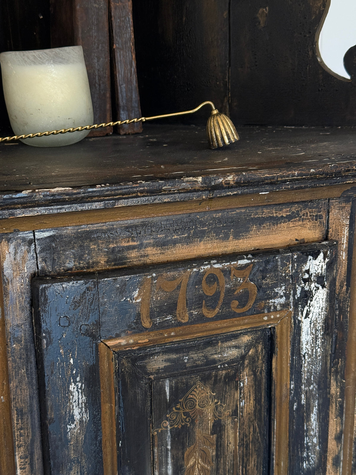 Swedish Black Painted Corner Cupboard, Dated 1793
