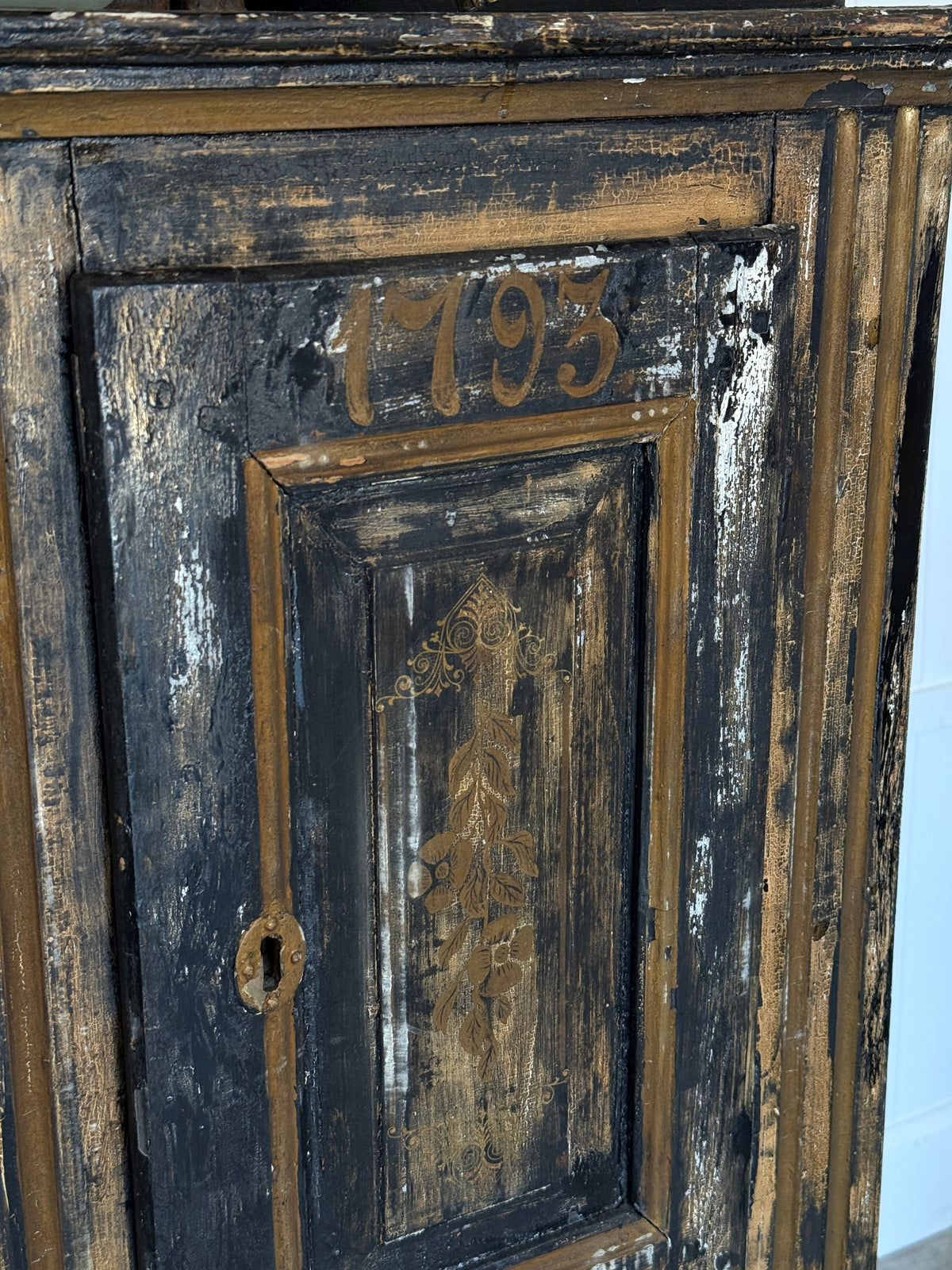 Swedish Black Painted Corner Cupboard, Dated 1793