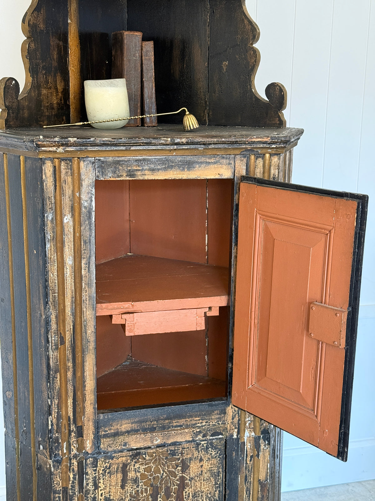 Swedish Black Painted Corner Cupboard, Dated 1793