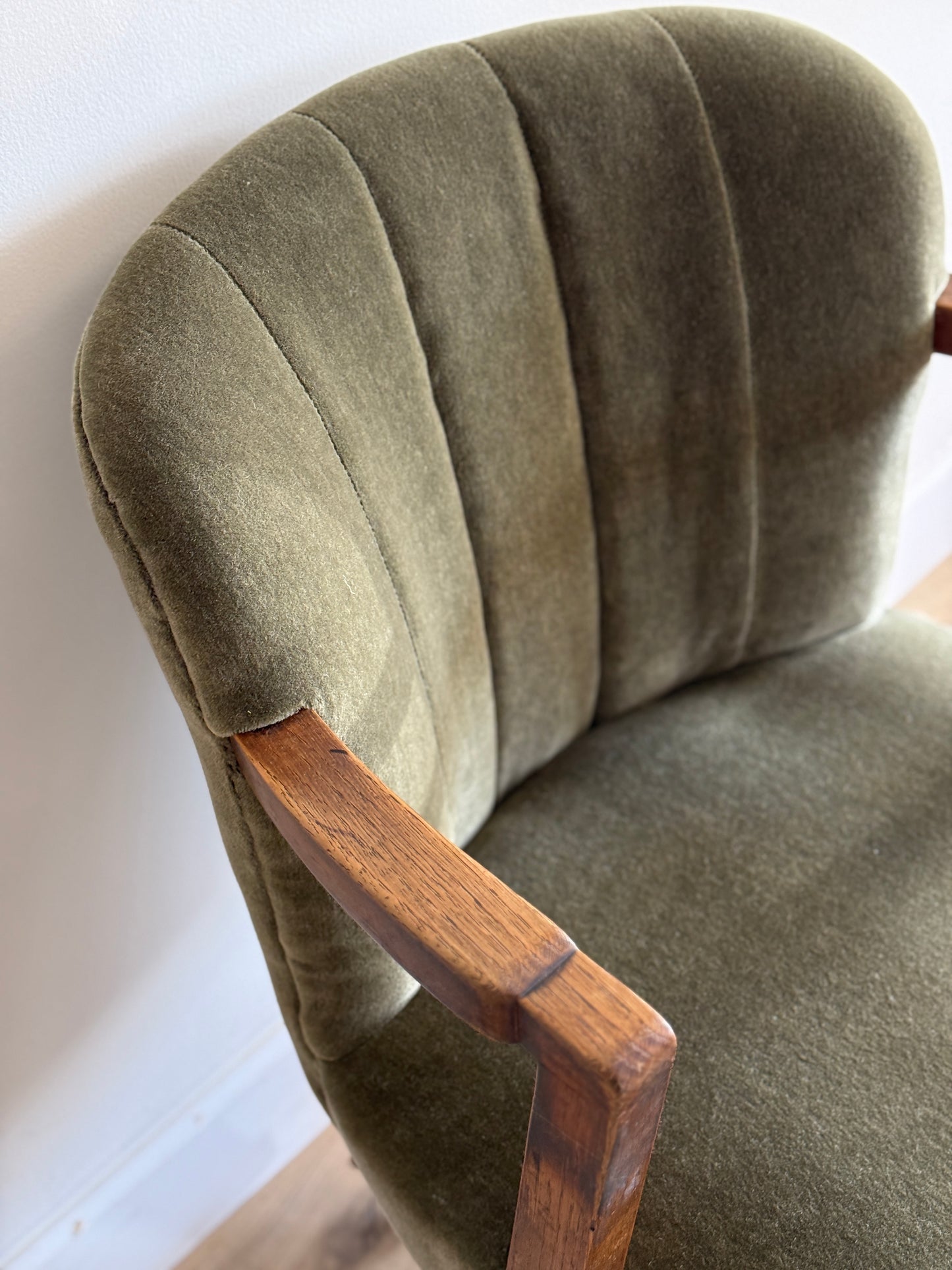 Vintage English Mohair Swivel Chair