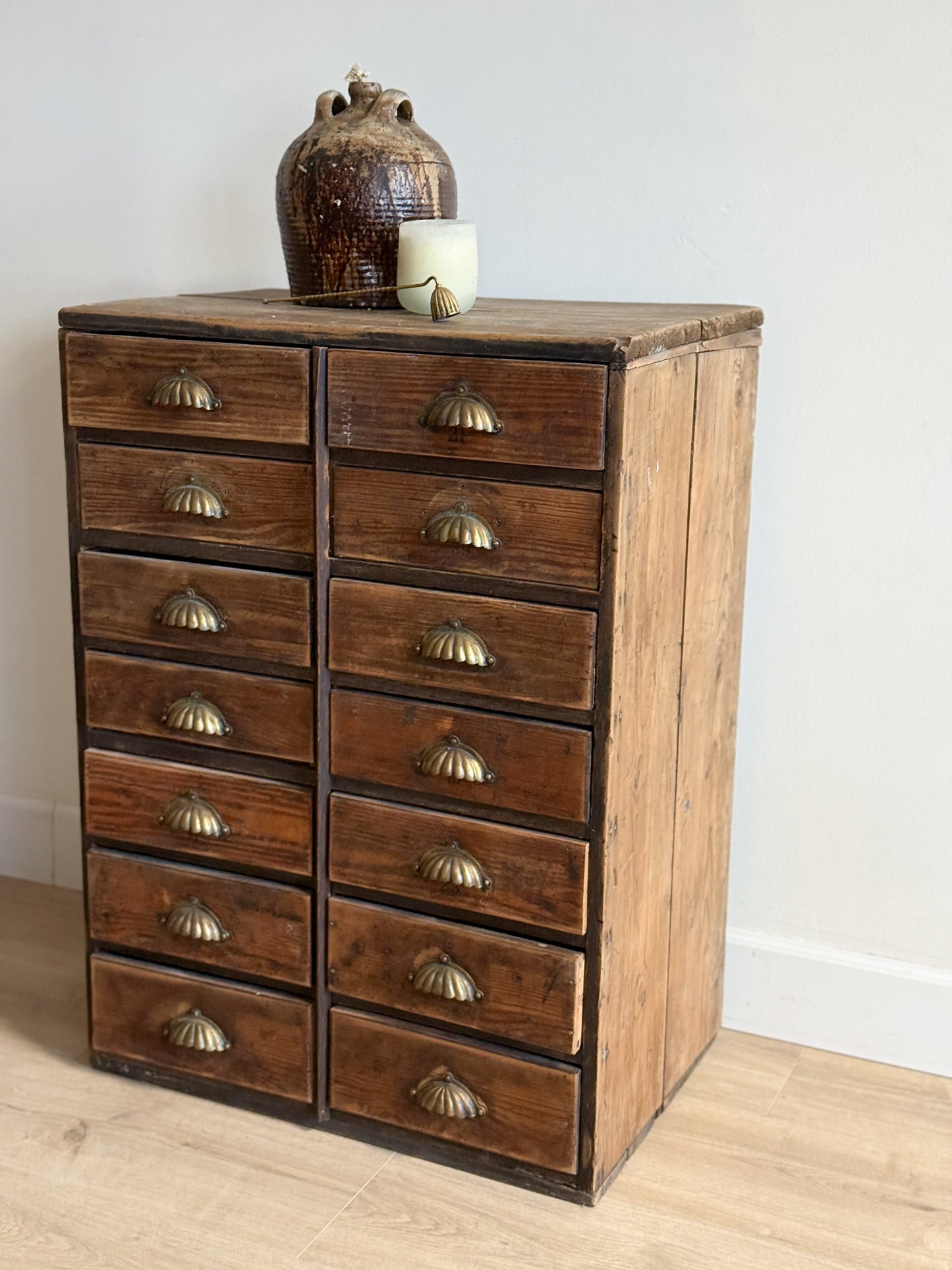 Antique English Shoe Factory Bank of Drawers/Sideboard