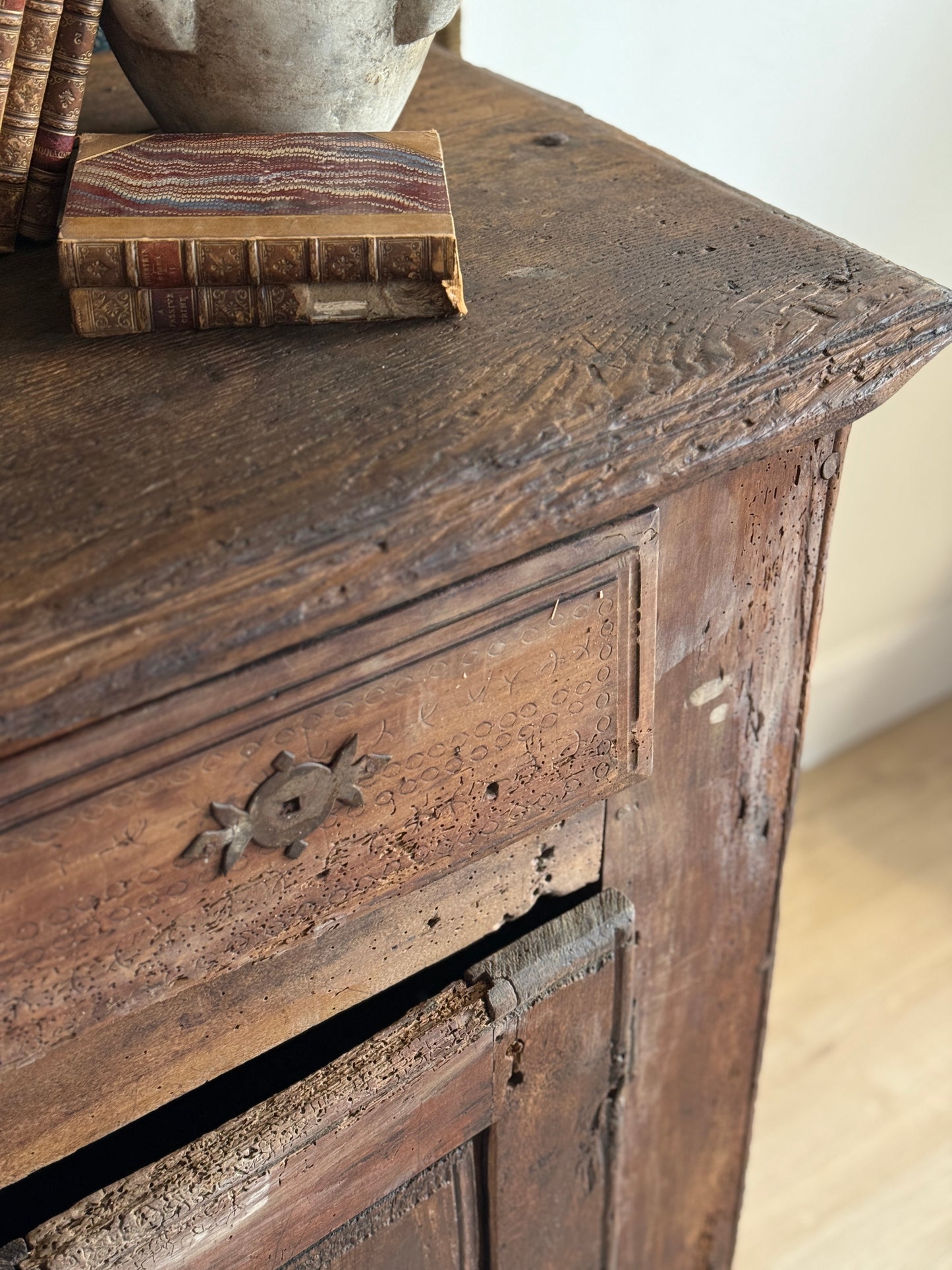 17th Century French Chestnut Sideboard with Leather Pulls