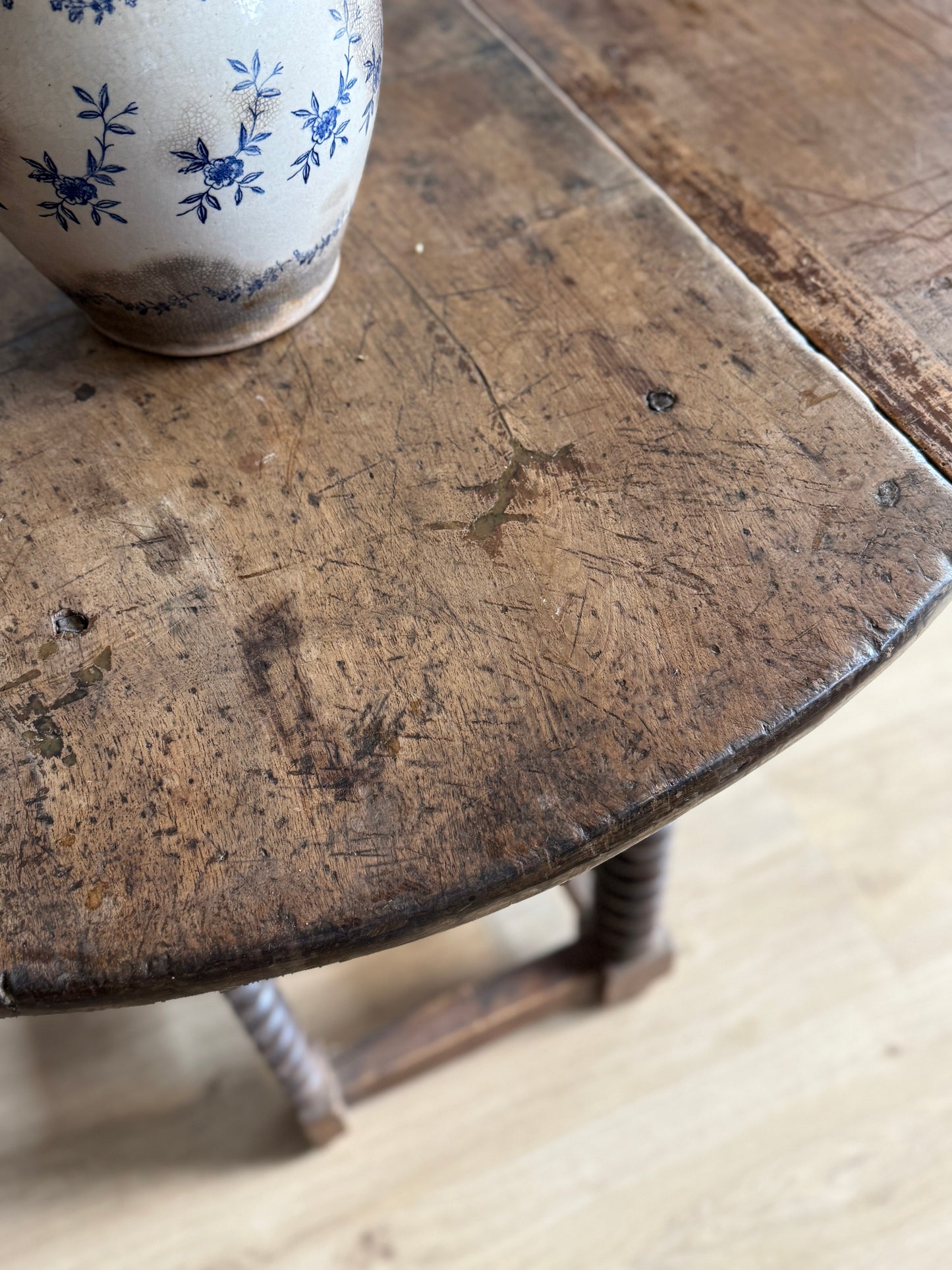 17th c. French Walnut Oval Gateleg Table with Drawer