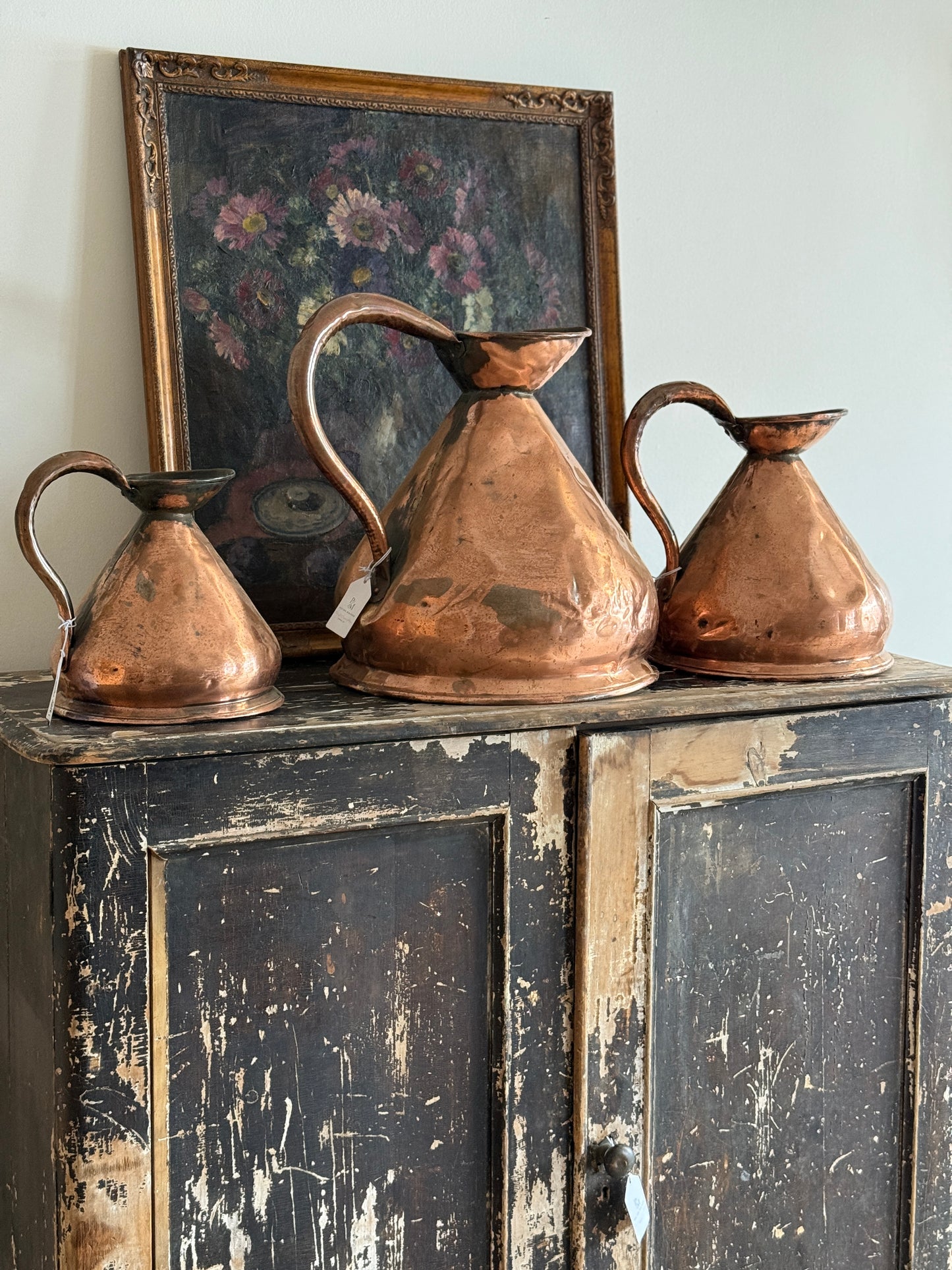 Large Antique English Copper Jugs