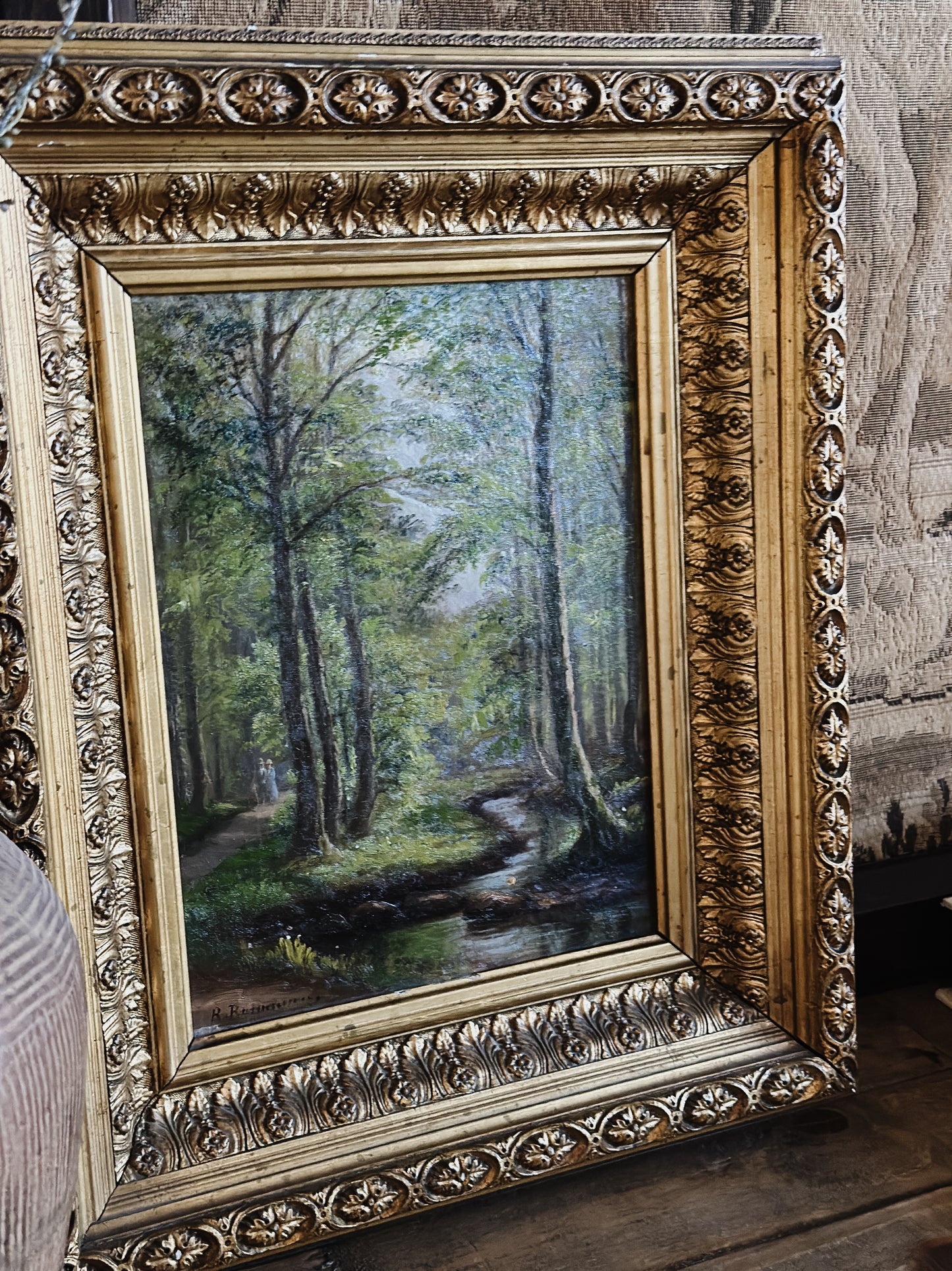 Original Antique Danish Oil Painting, Forest Landscape by R.Rasmussen