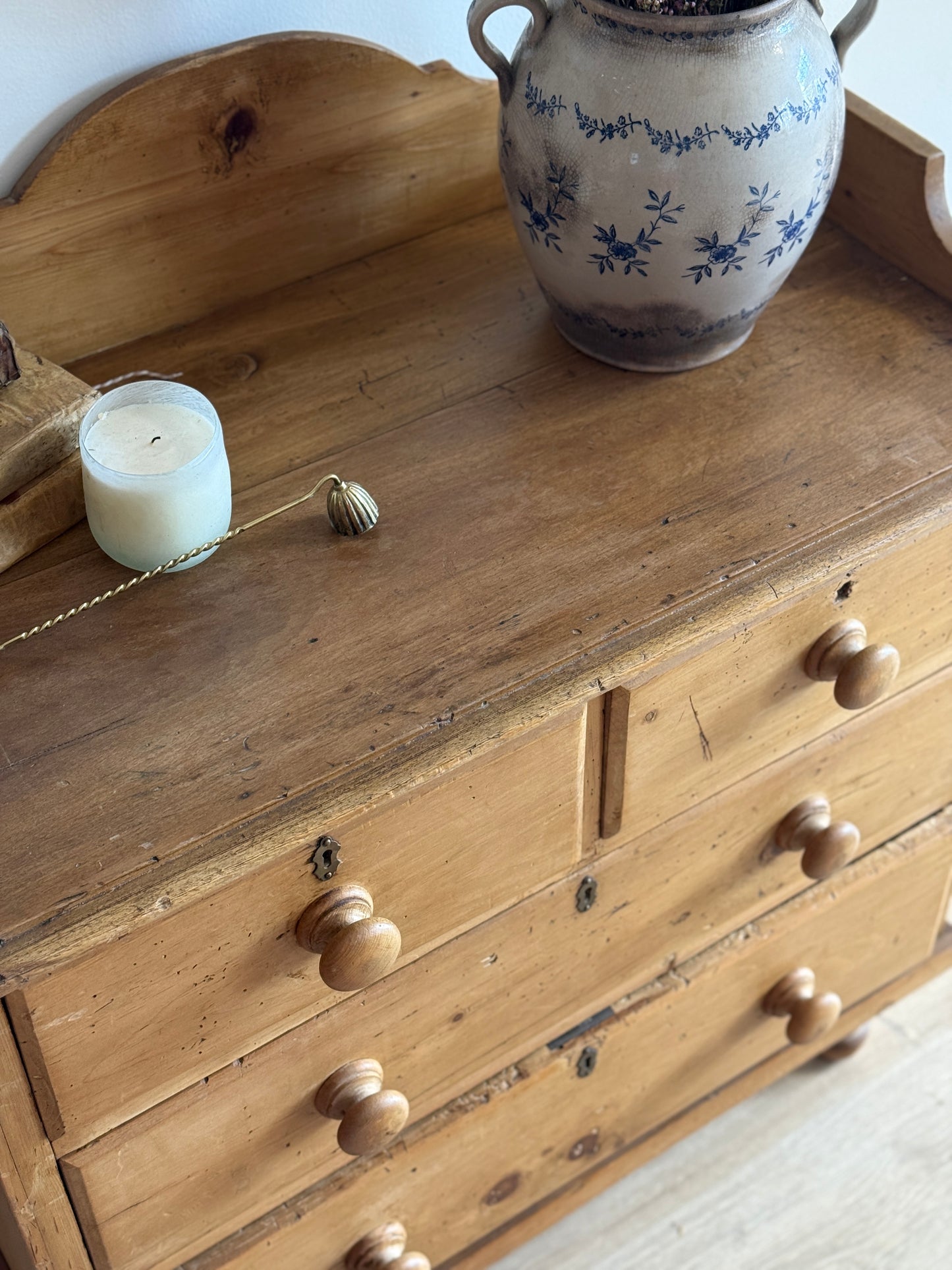 Antique Engish Pine Dresser with Gallery Back