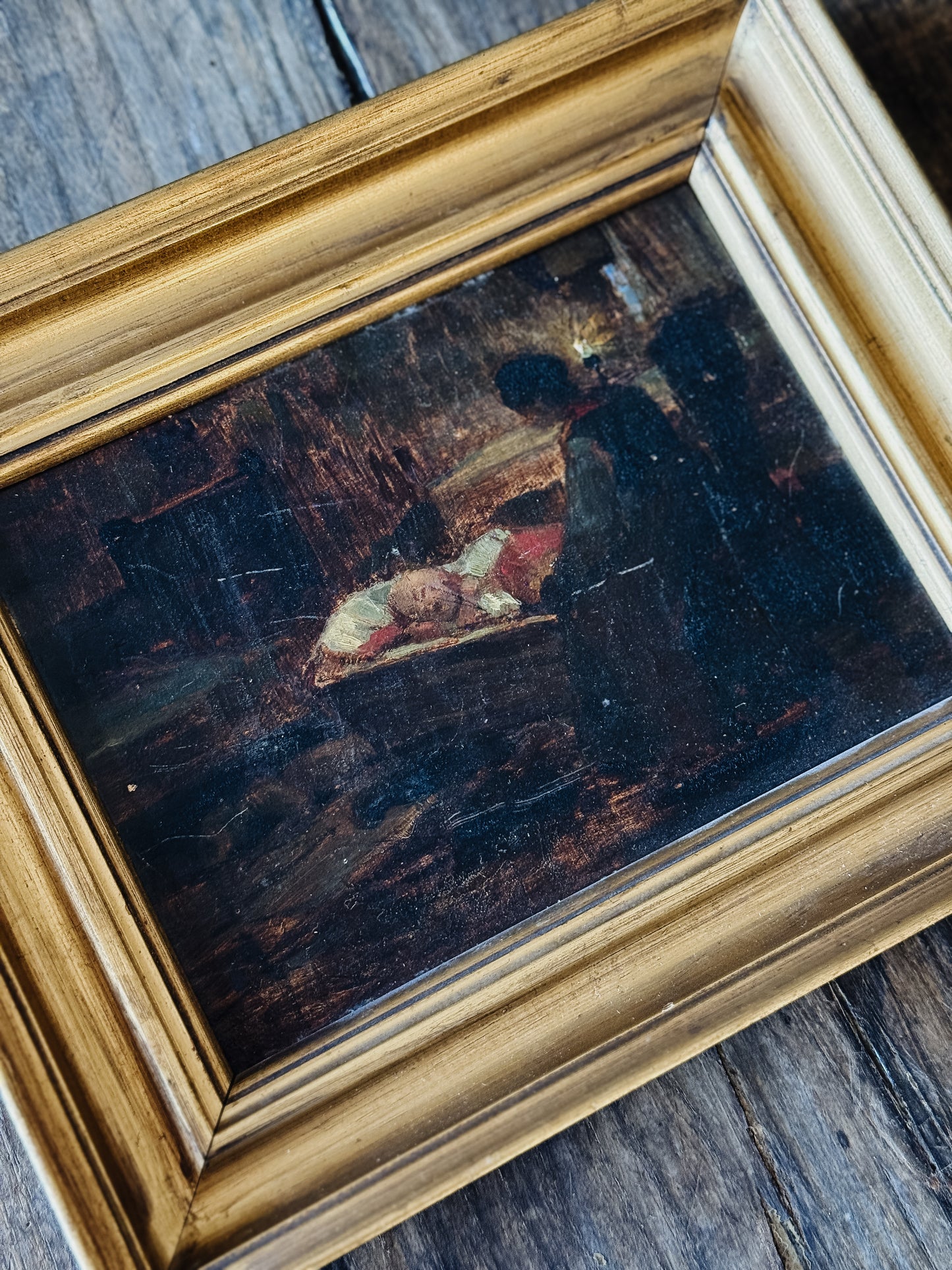 Original Antique Austrian Oil Painting, Mother & Child
