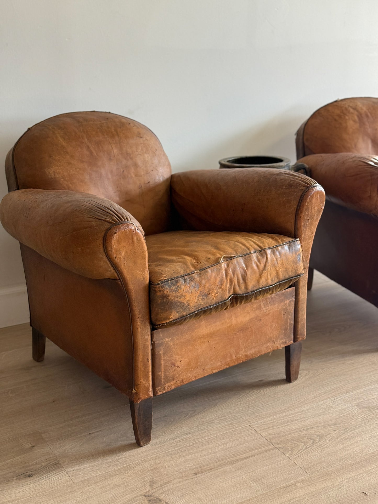 Antique Pair French Leather Chairs